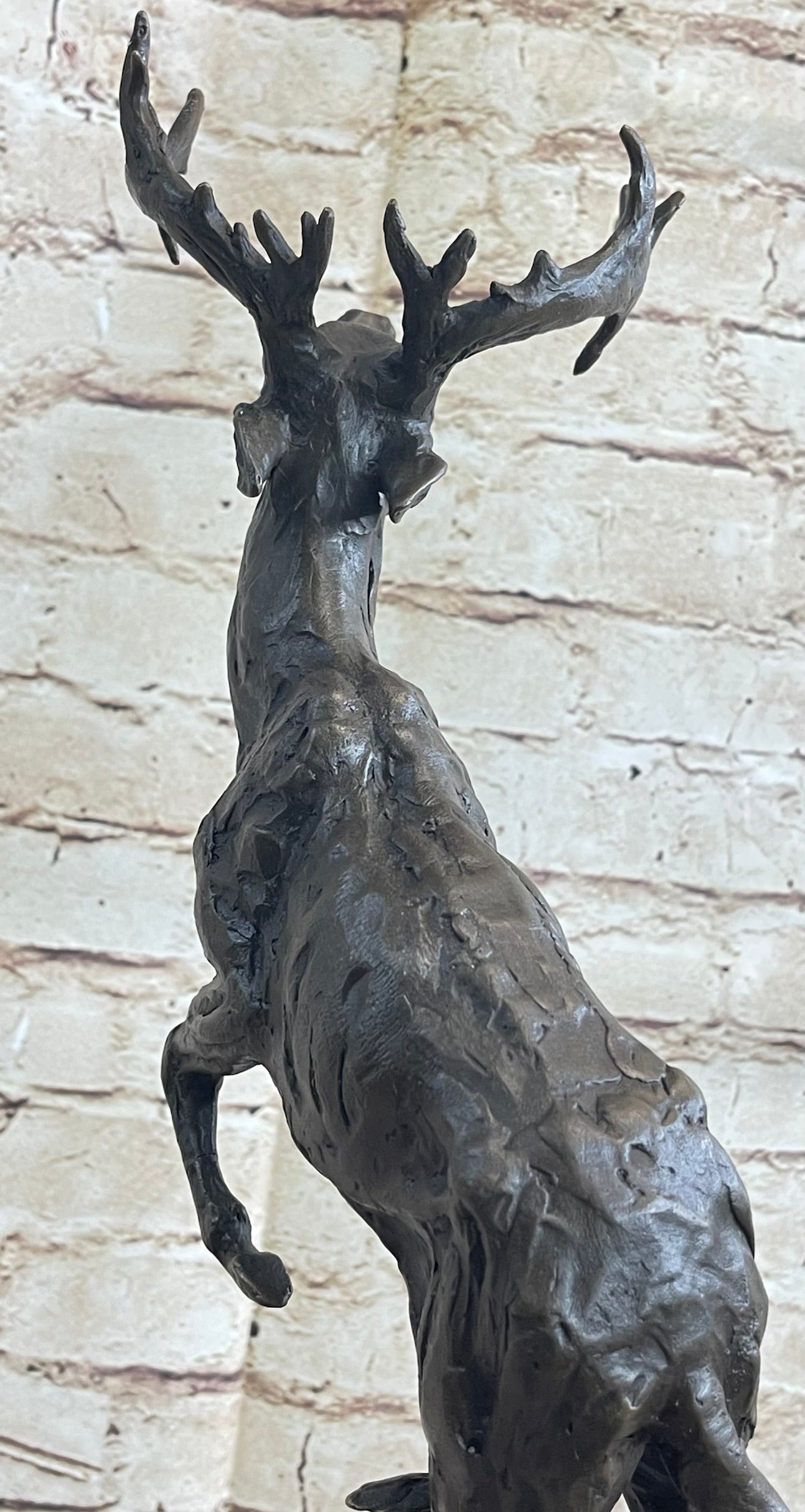 Elk Deer Caribou Stag Buck Jumping Bronze Statue Sculpture on Marble Base