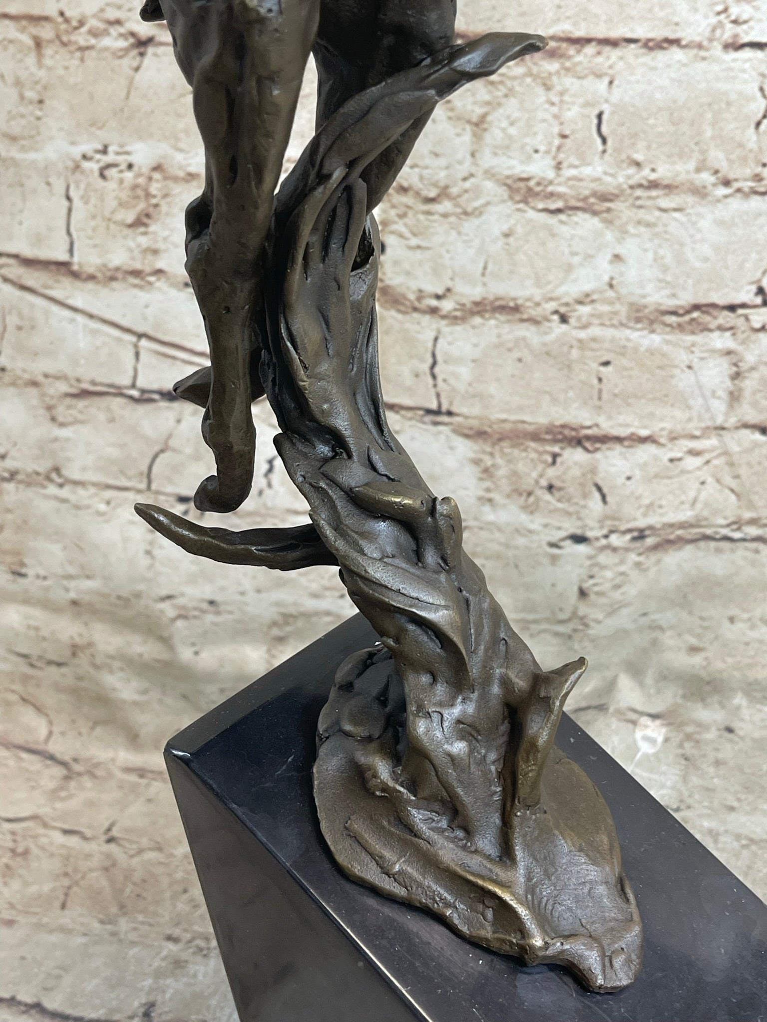 Elk Deer Caribou Stag Buck Jumping Bronze Statue Sculpture on Marble Base