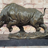 Hot Cast Bronze Rhinoceros Rhino Sculpture Statue Figure on Marble Base