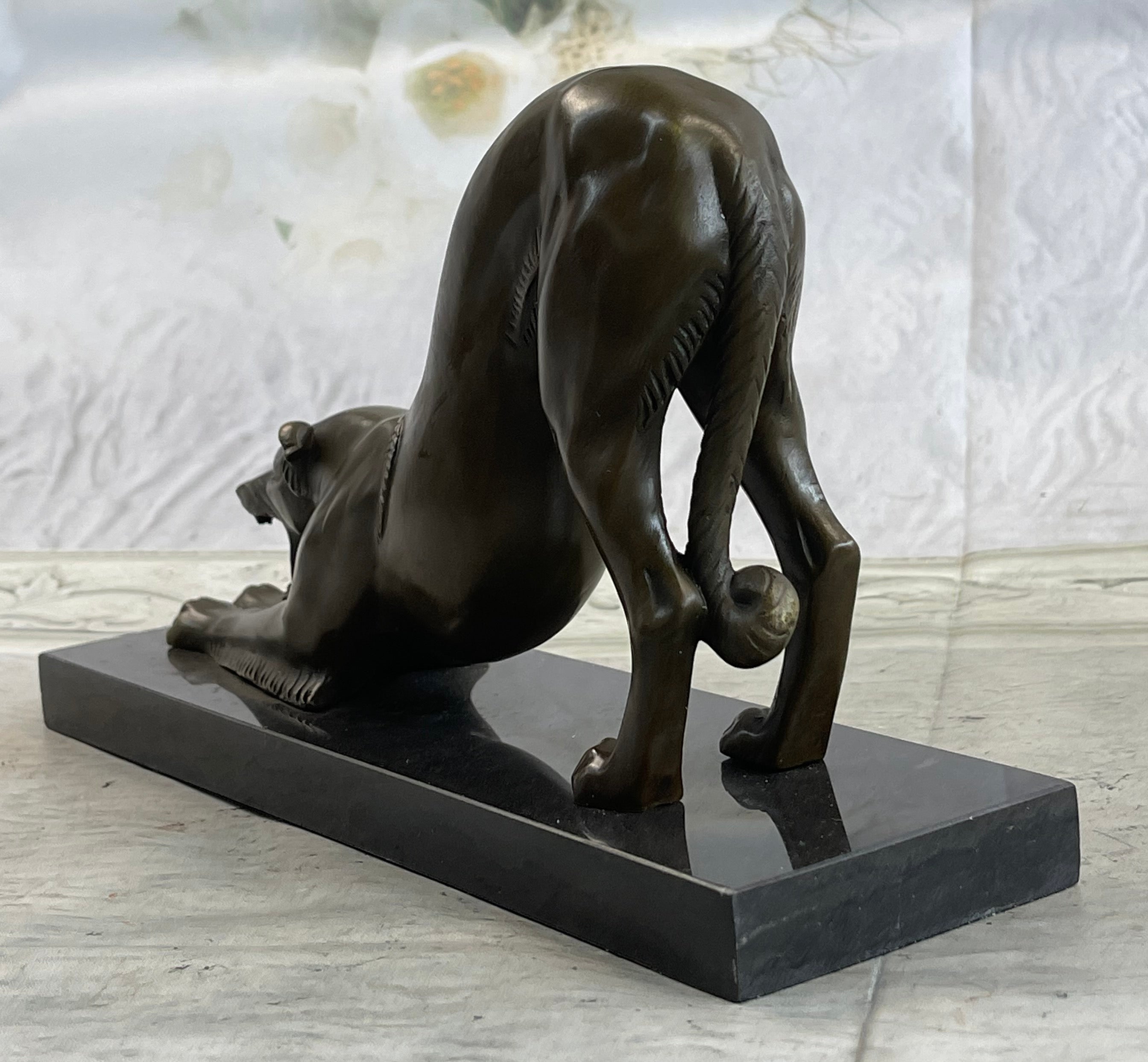 Greyhound or Saluki Racing Dog Bronze Statue Sculpture Figure on Marble Base 6" x 10"