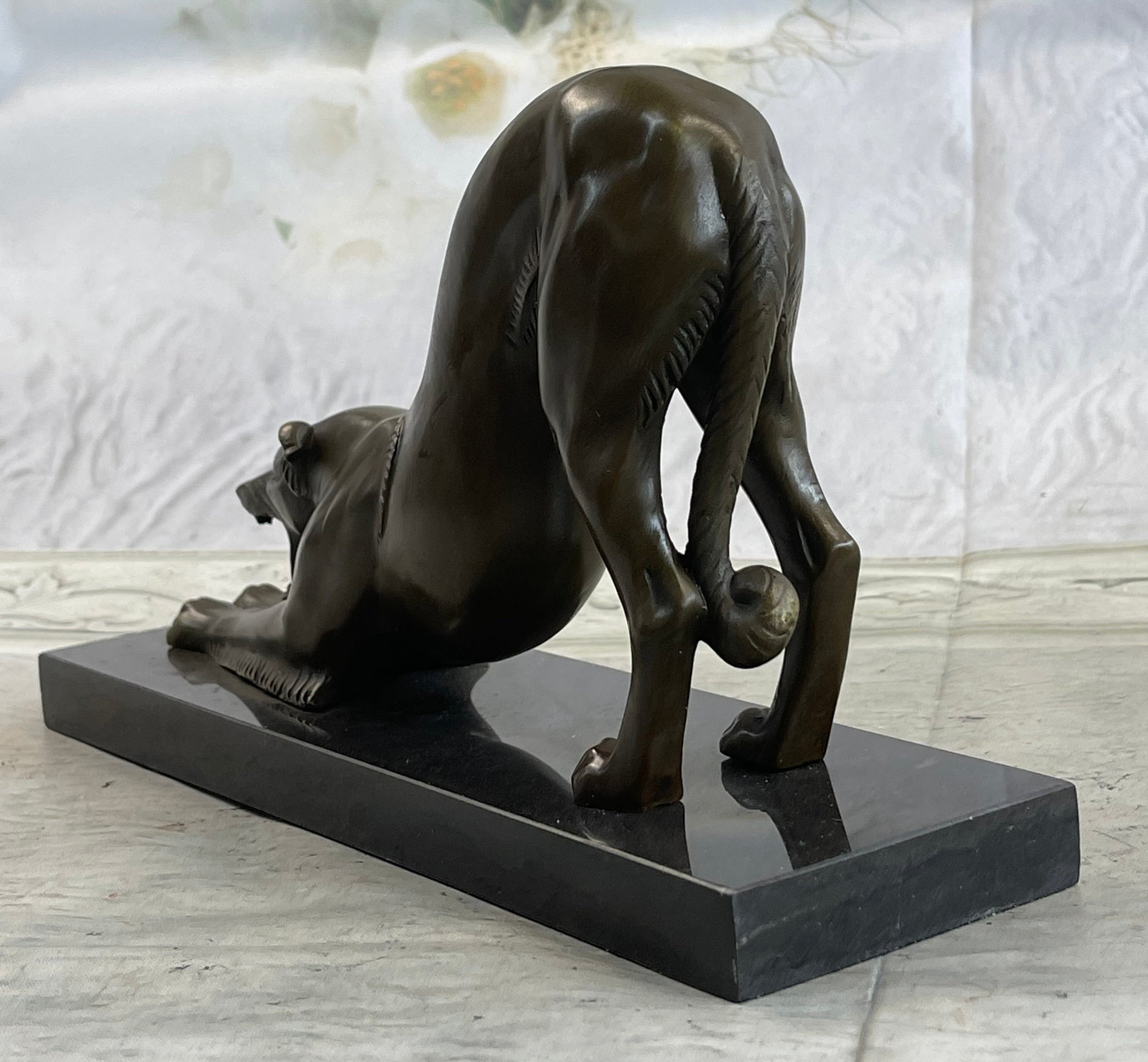 Greyhound or Saluki Racing Dog Bronze Statue Sculpture Figure on Marble Base 6" x 10"