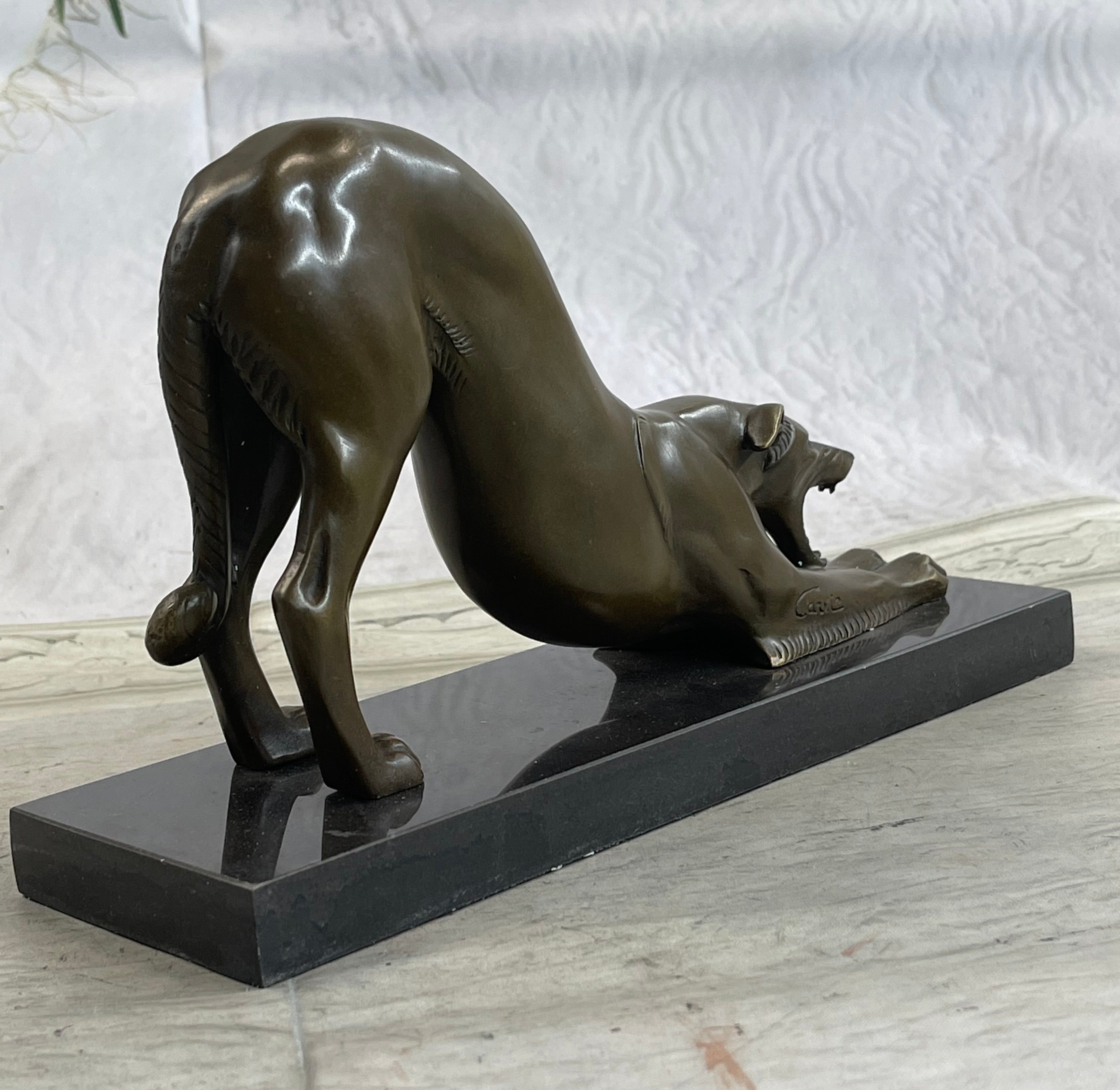 Greyhound or Saluki Racing Dog Bronze Statue Sculpture Figure on Marble Base 6" x 10"