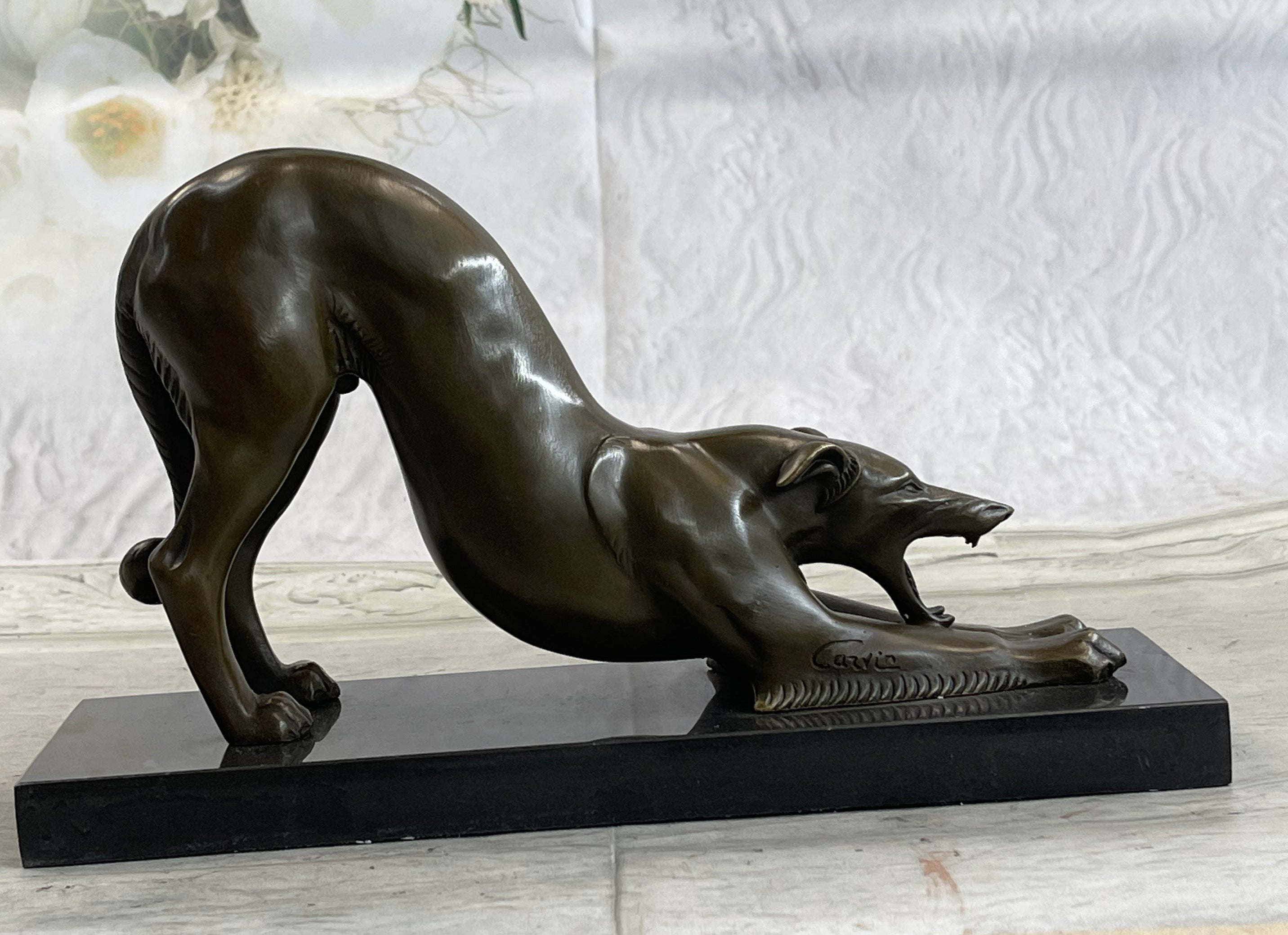 Greyhound or Saluki Racing Dog Bronze Statue Sculpture Figure on Marble Base 6" x 10"