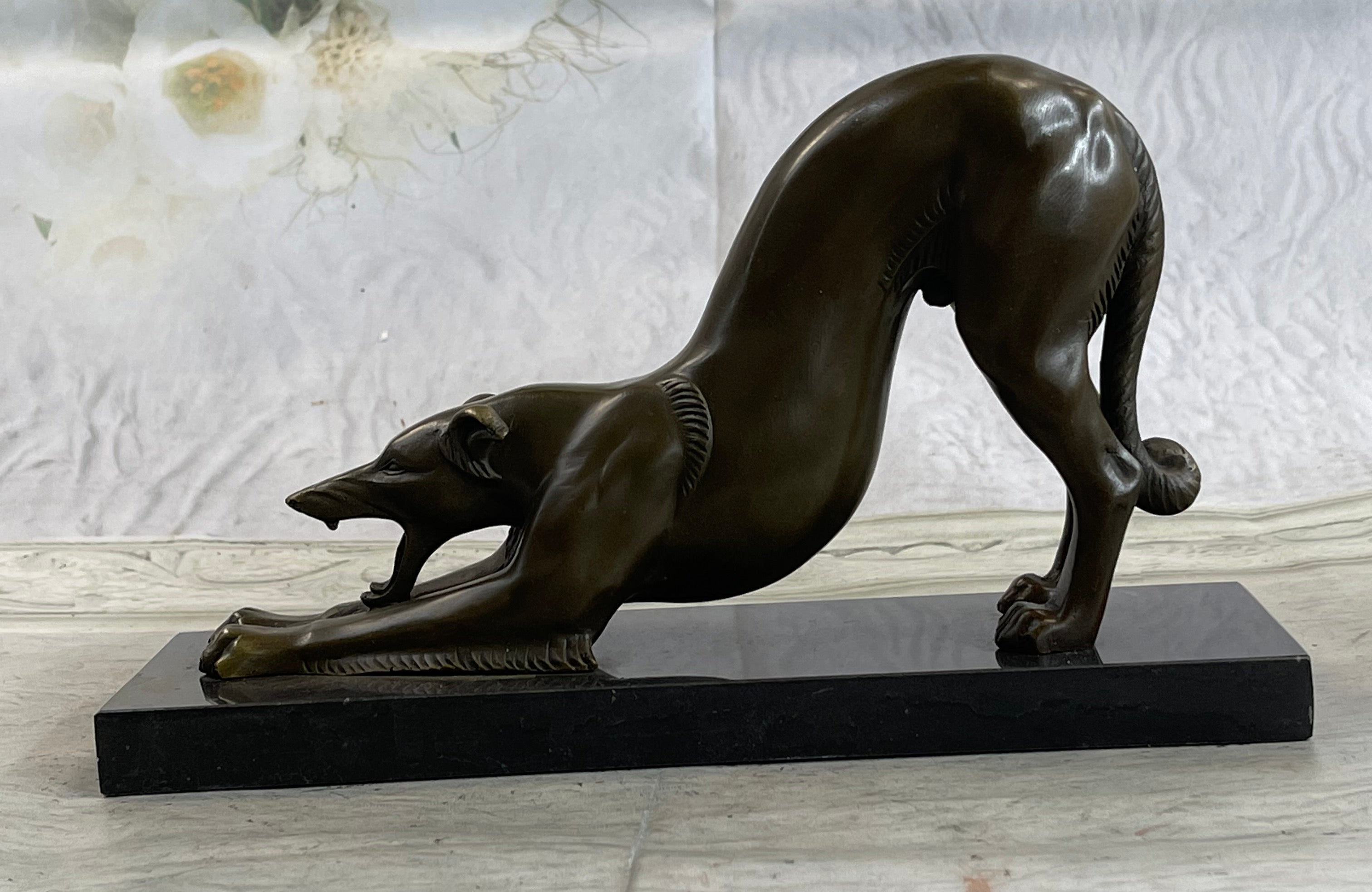 Greyhound or Saluki Racing Dog Bronze Statue Sculpture Figure on Marble Base 6" x 10"
