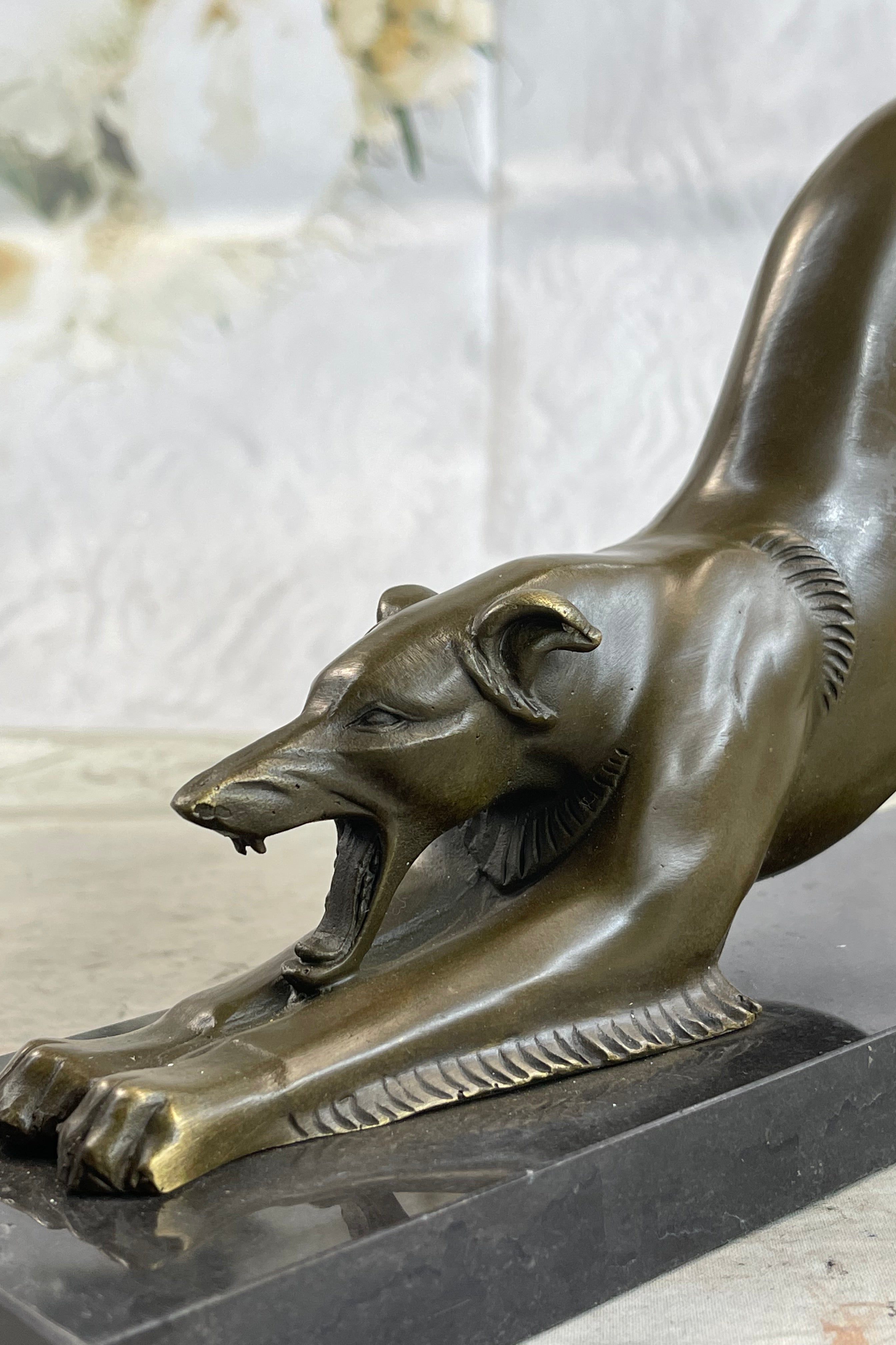 Greyhound or Saluki Racing Dog Bronze Statue Sculpture Figure on Marble Base 6" x 10"