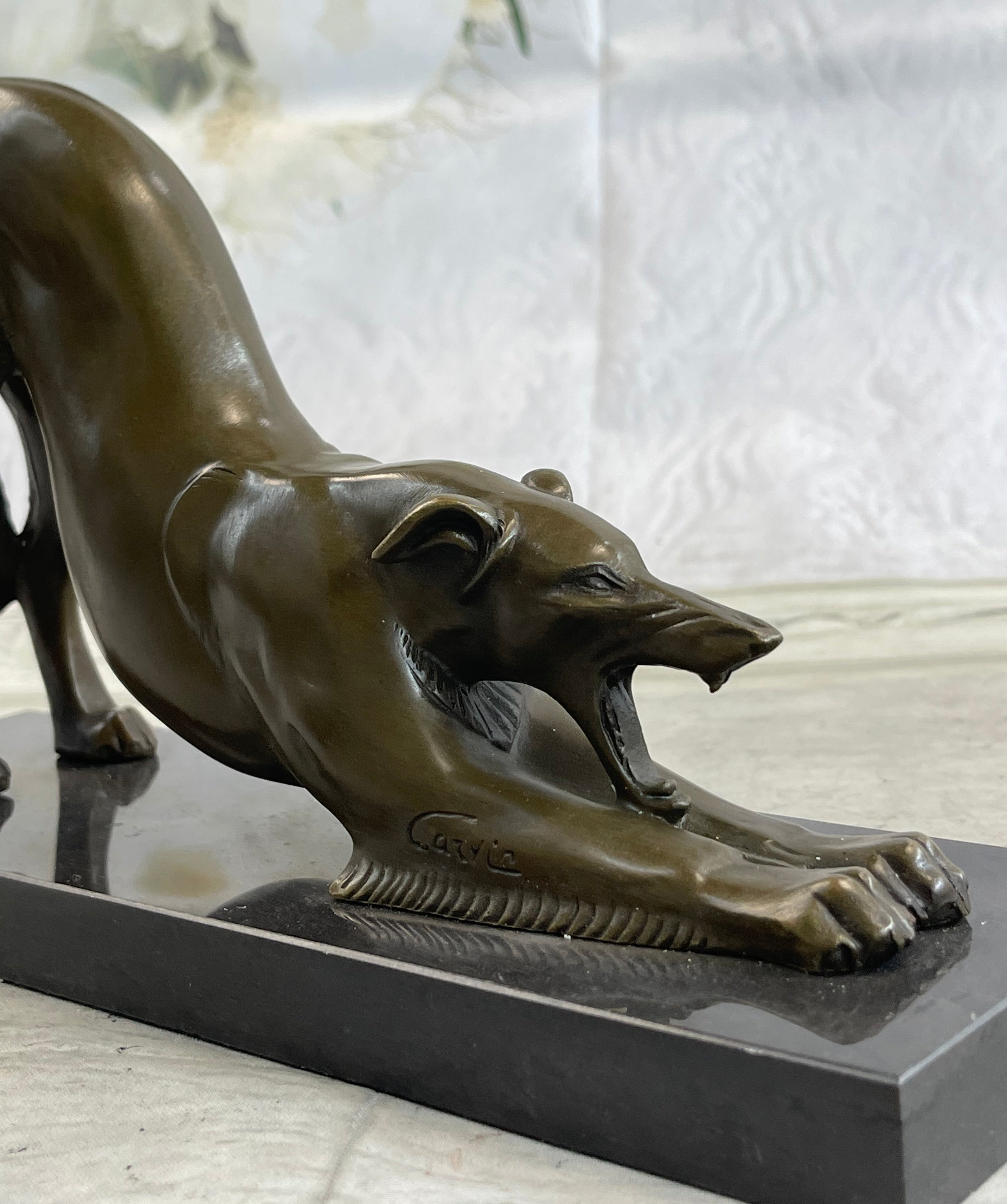 Greyhound or Saluki Racing Dog Bronze Statue Sculpture Figure on Marble Base 6" x 10"