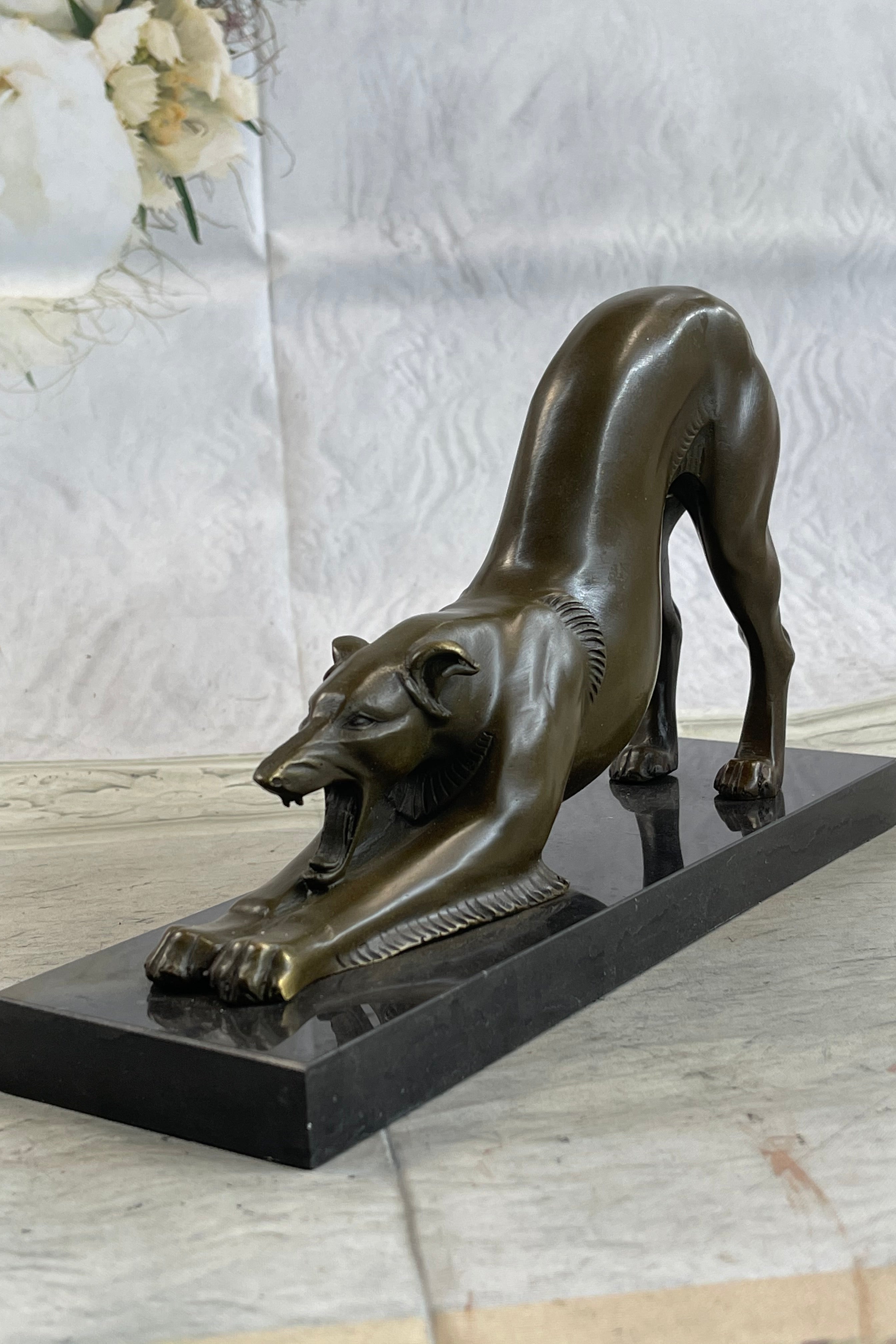 Greyhound or Saluki Racing Dog Bronze Statue Sculpture Figure on Marble Base 6" x 10"
