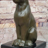 Panther Puma Cougar Cat Bronze Sculpture Statue Figure on Marble Base
