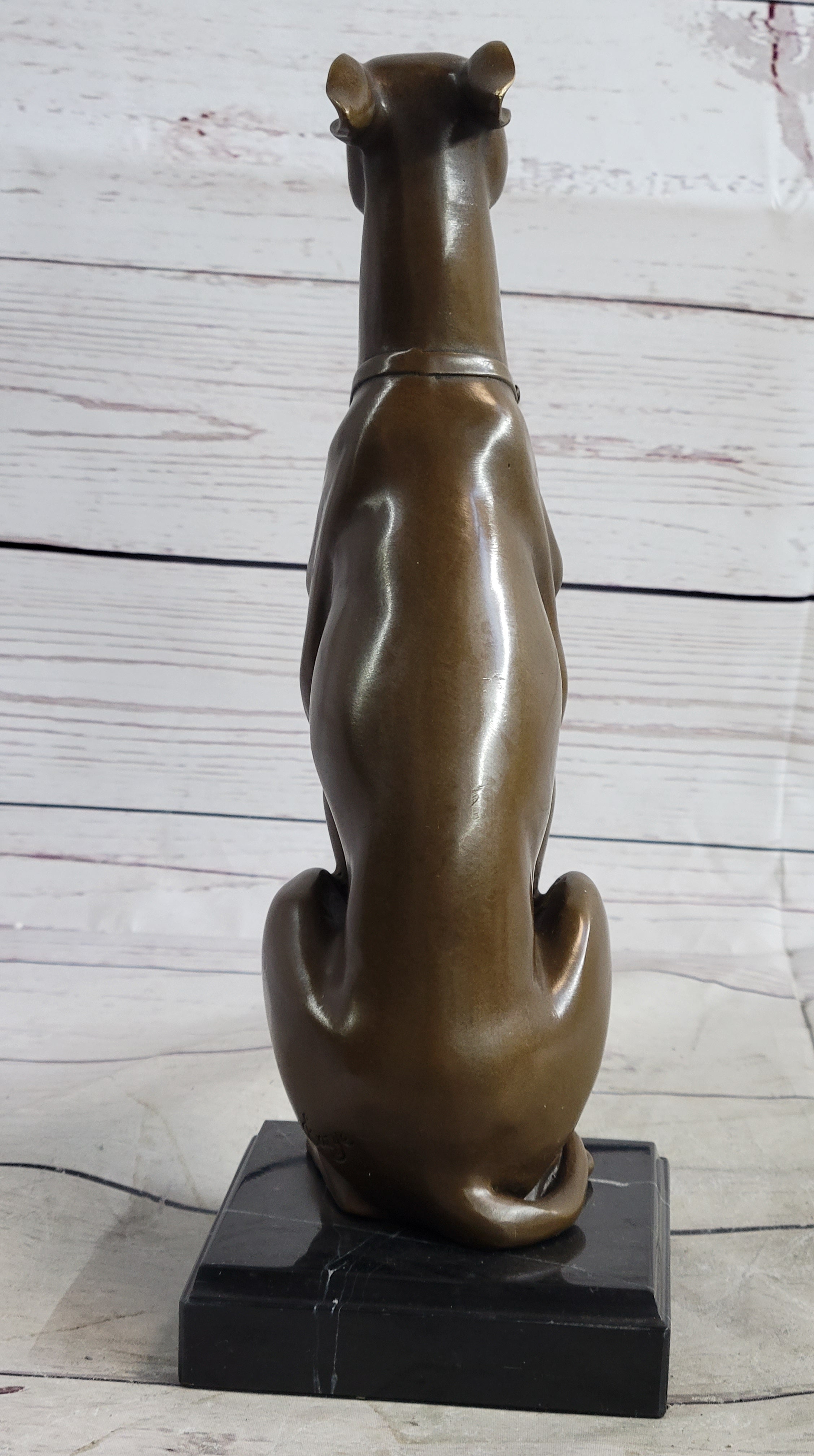Greyhound Guardian Dog Bronze Metal Statue Sculpture Signed on Marble Base
