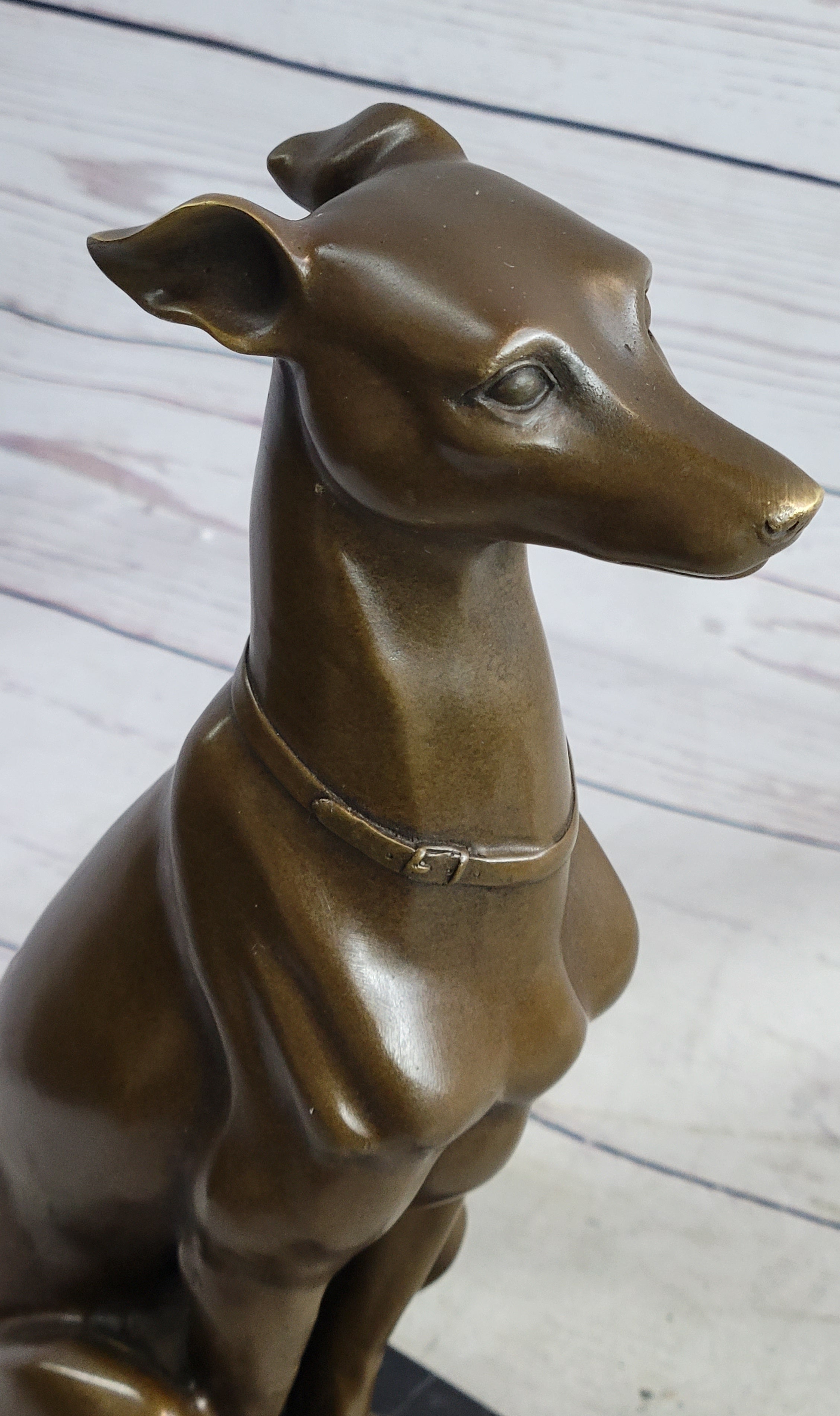 Greyhound Guardian Dog Bronze Metal Statue Sculpture Signed on Marble Base