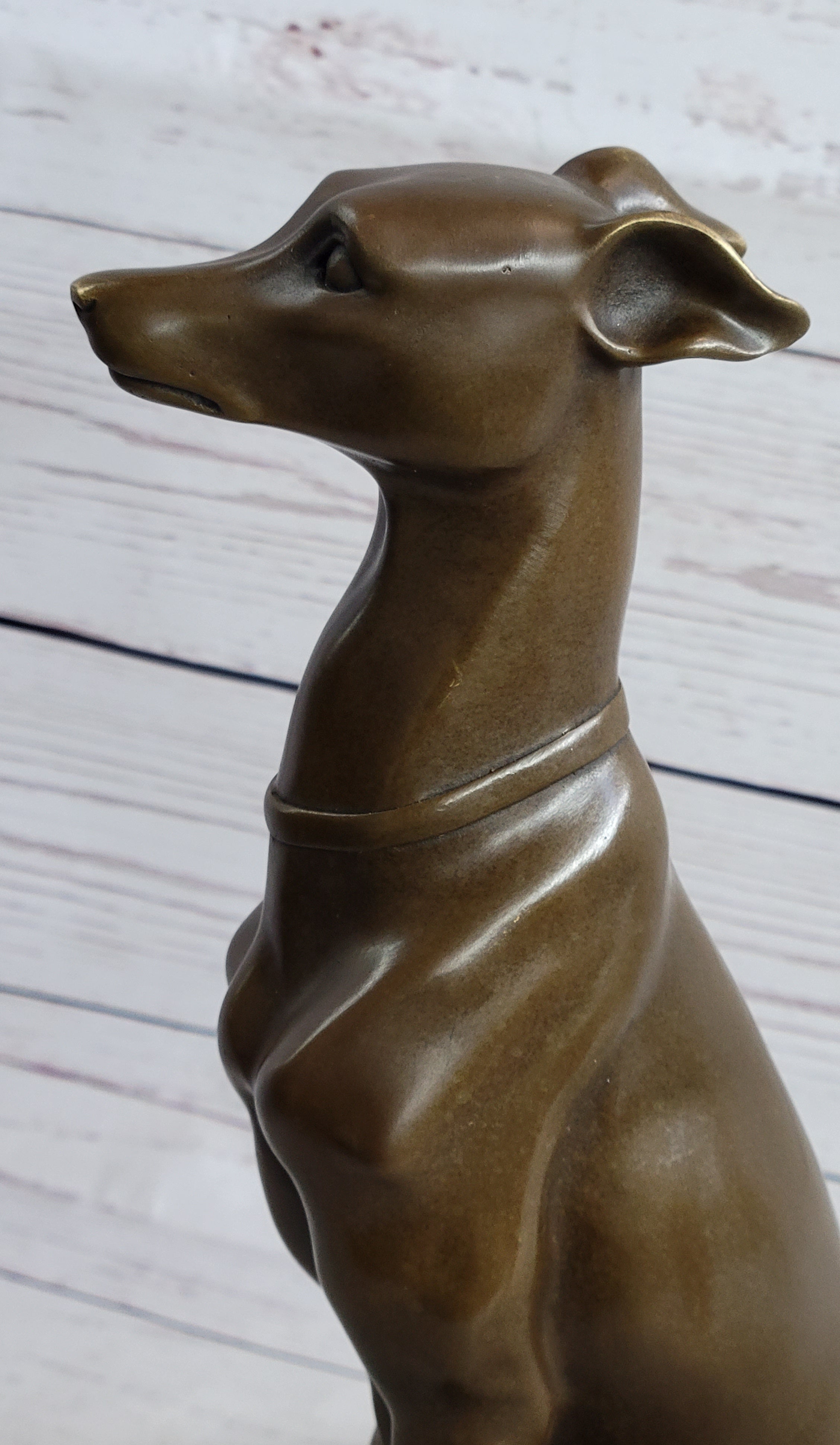 Greyhound Guardian Dog Bronze Metal Statue Sculpture Signed on Marble Base