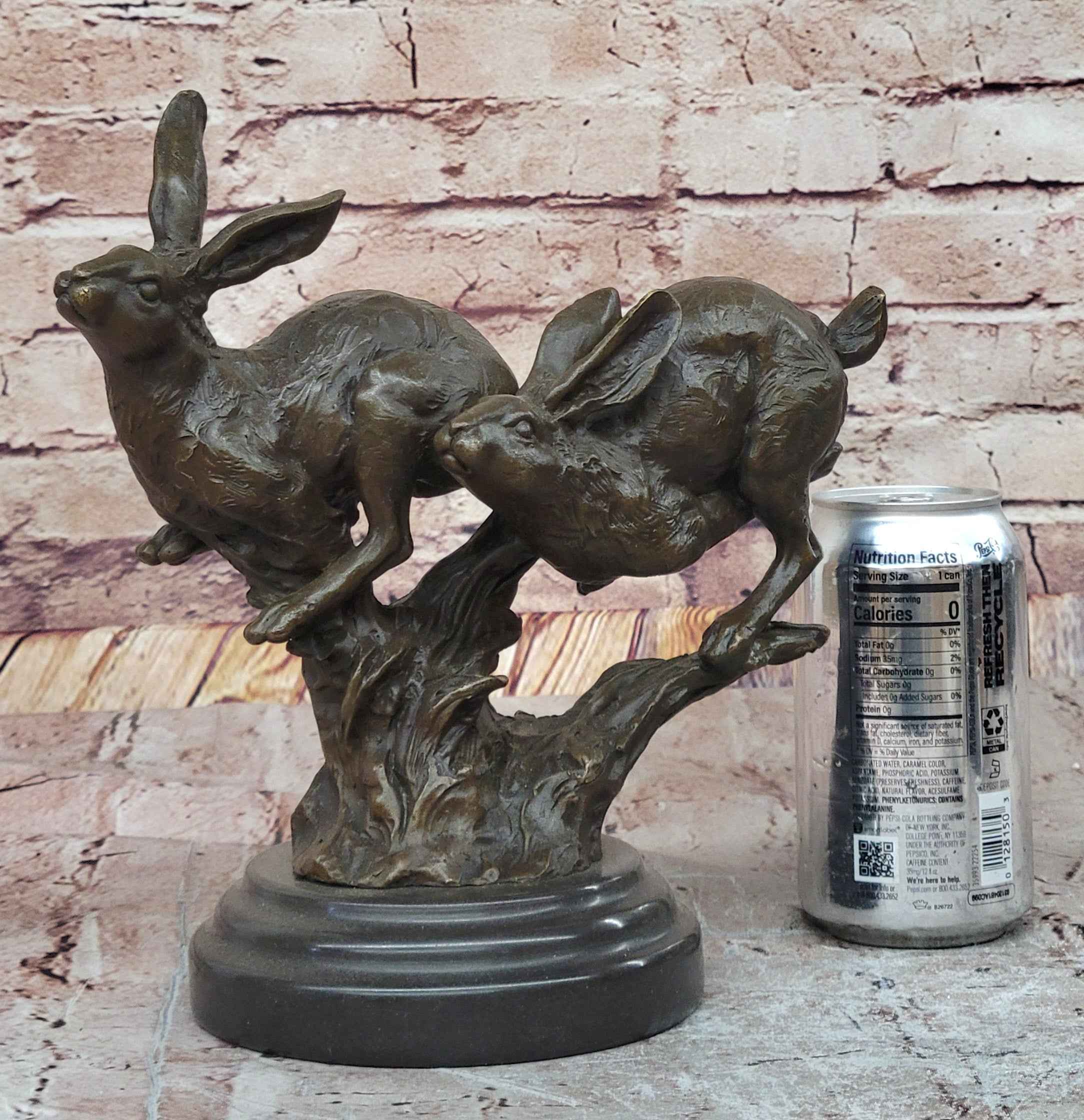 Pair of Running Rabbits Hares Bunnies Bronze Sculpture Statue Decor Signed Original Art