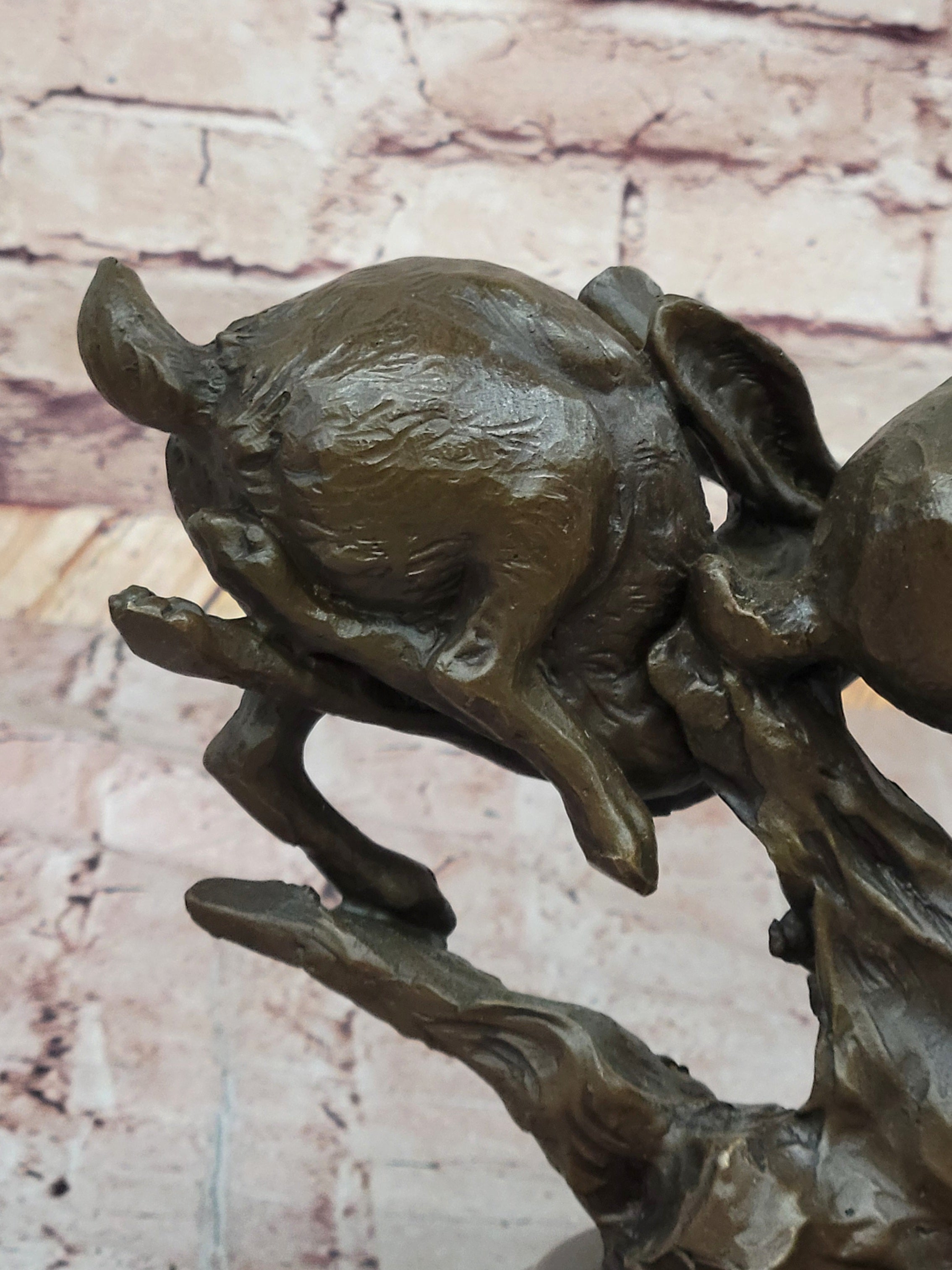 Pair of Running Rabbits Hares Bunnies Bronze Sculpture Statue Decor Signed Original Art