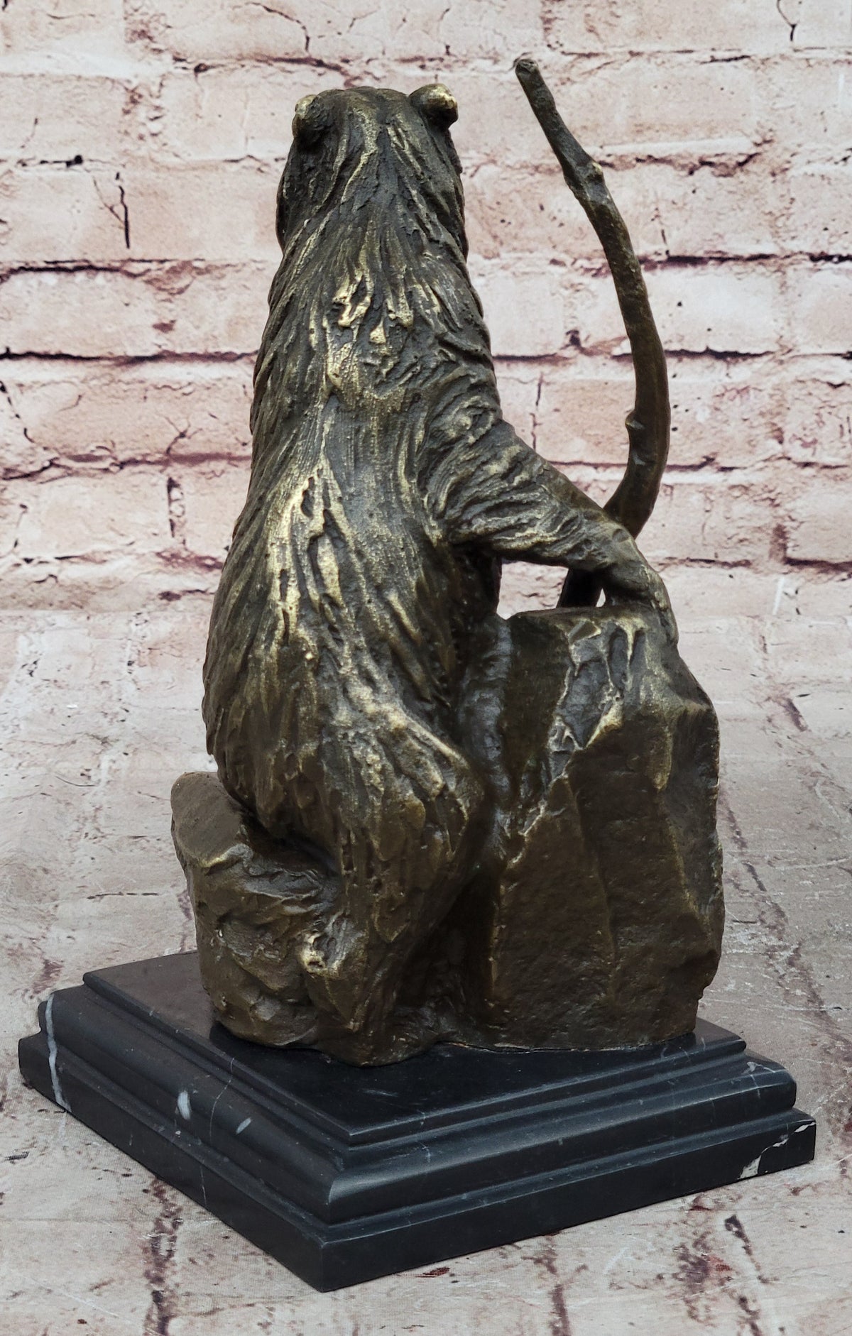 Bear Standing on Boulder Bronze Metal Statue Sculpture Figure on Marble Base