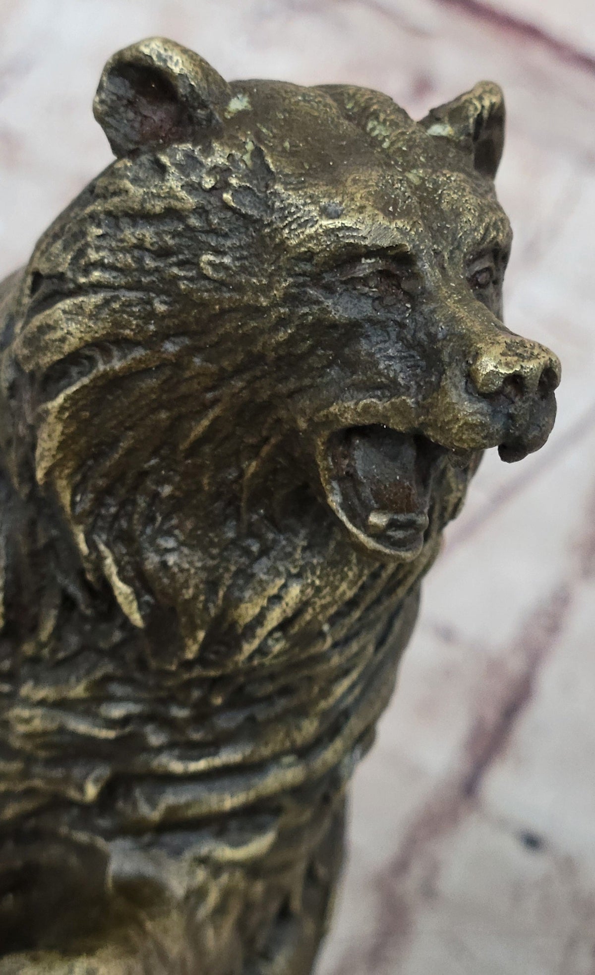 Bear Standing on Boulder Bronze Metal Statue Sculpture Figure on Marble Base