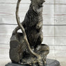 Bear Standing on Boulder Bronze Metal Statue Sculpture Figure on Marble Base