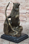 Bear Standing on Boulder Bronze Metal Statue Sculpture Figure on Marble Base