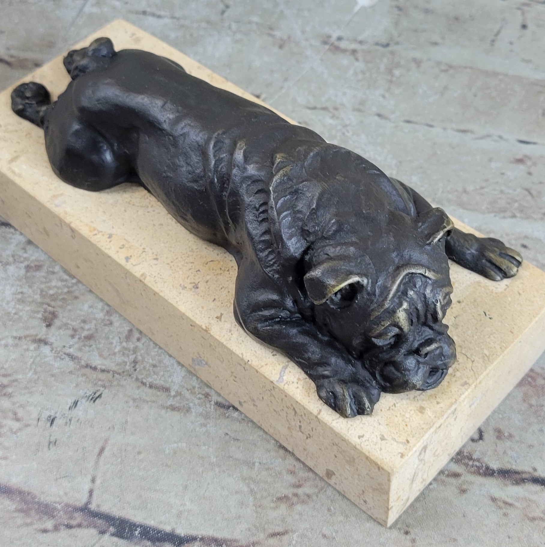 Art Deco English Bulldog Dog 100% Solid Bronze Sculpture Statue Home Decor