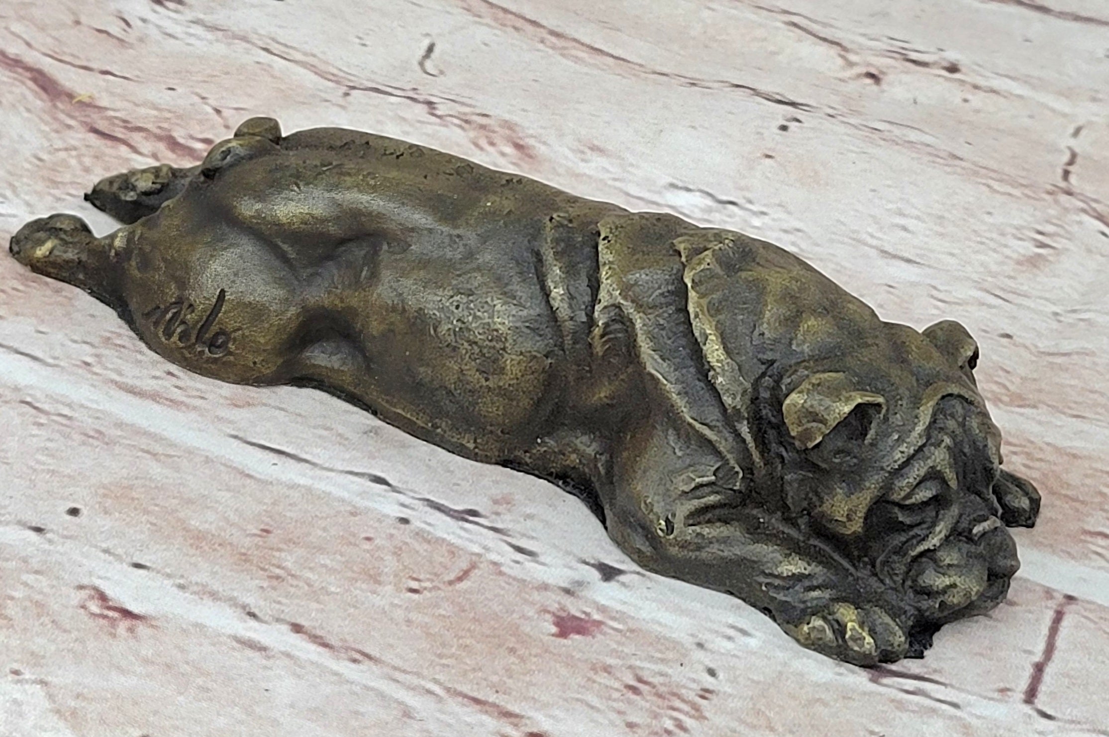 Hot Cast Bronze Bulldog Cute Puppy Pet Original Art Collectible Dog Art