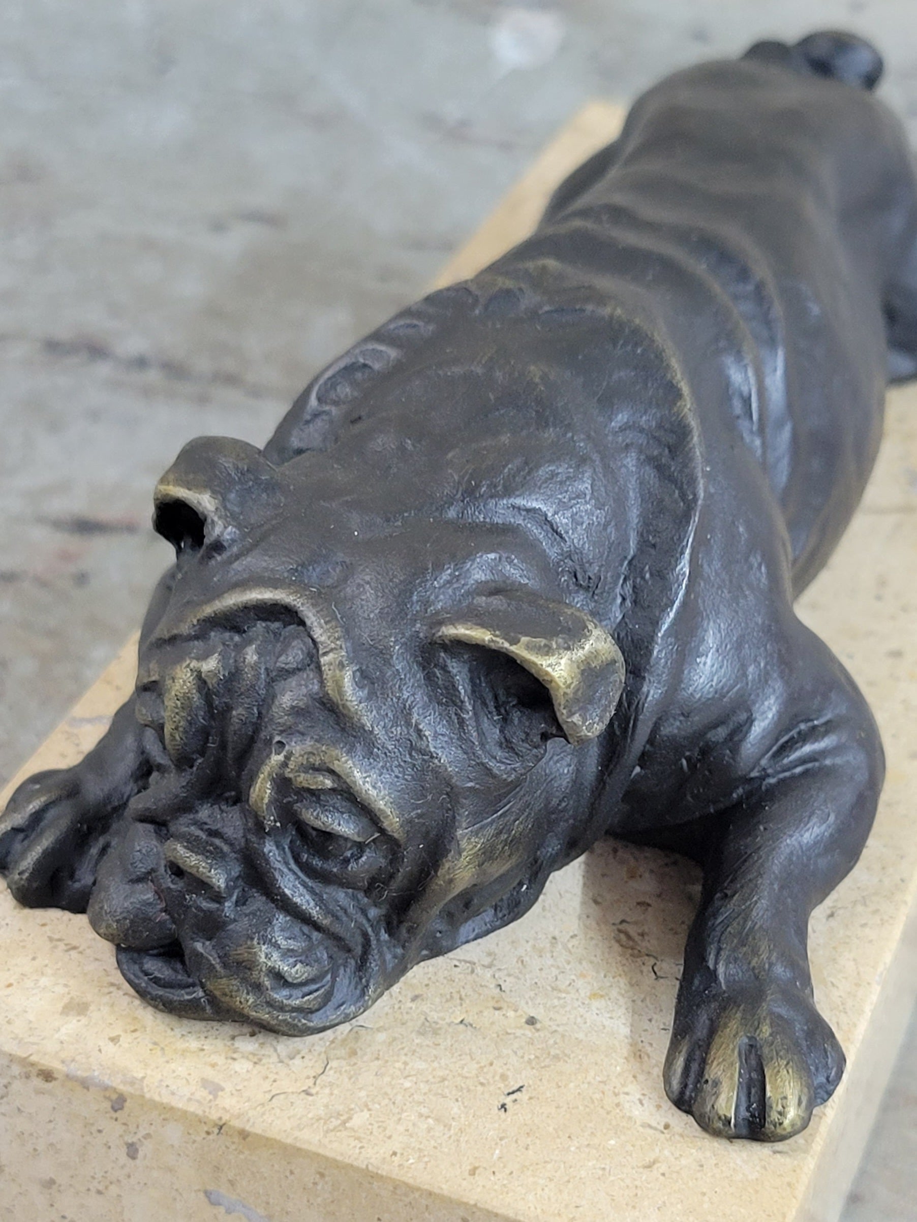 Art Deco English Bulldog Dog 100% Solid Bronze Sculpture Statue Home Decor