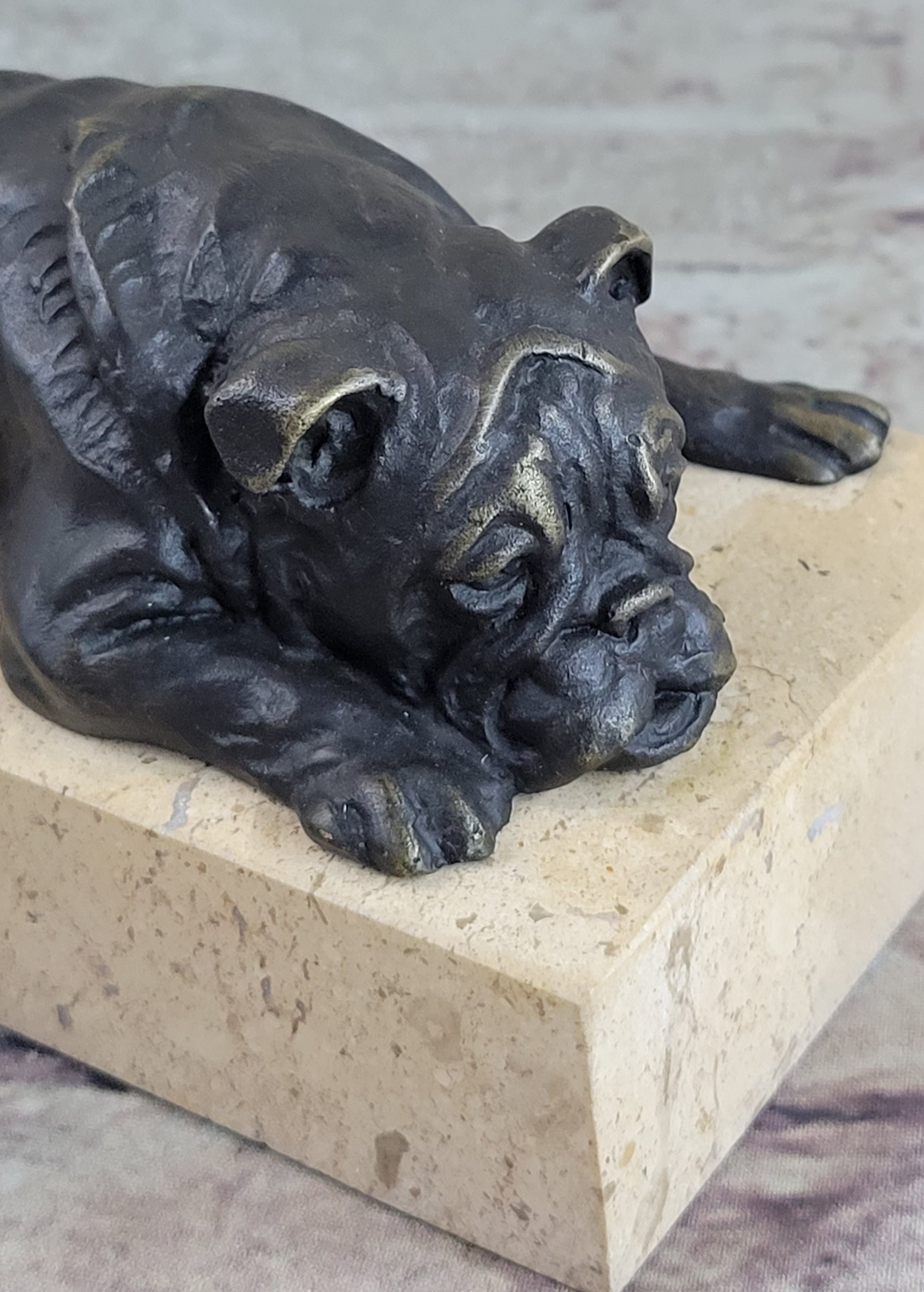 Art Deco English Bulldog Dog 100% Solid Bronze Sculpture Statue Home Decor