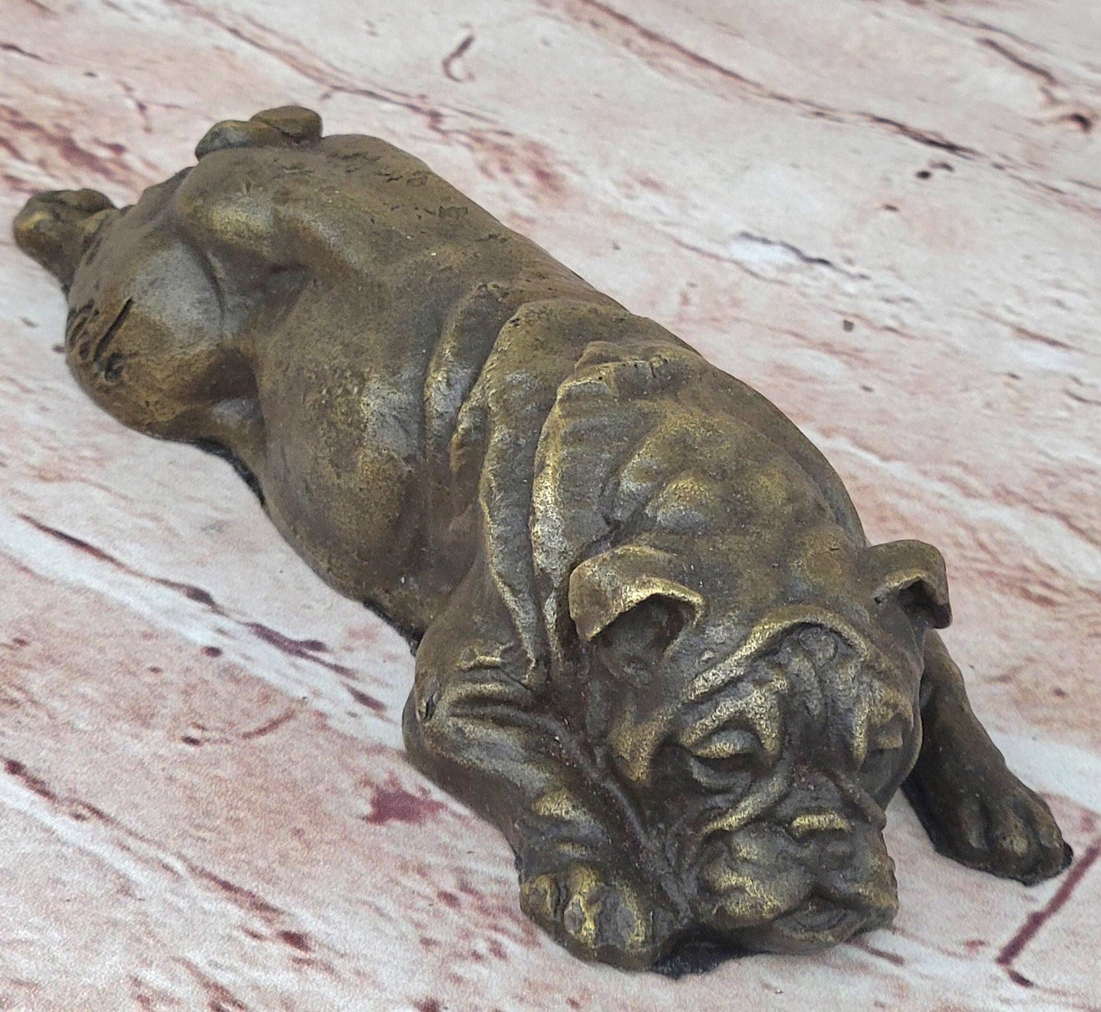 Hot Cast Bronze Bulldog Cute Puppy Pet Original Art Collectible Dog Art