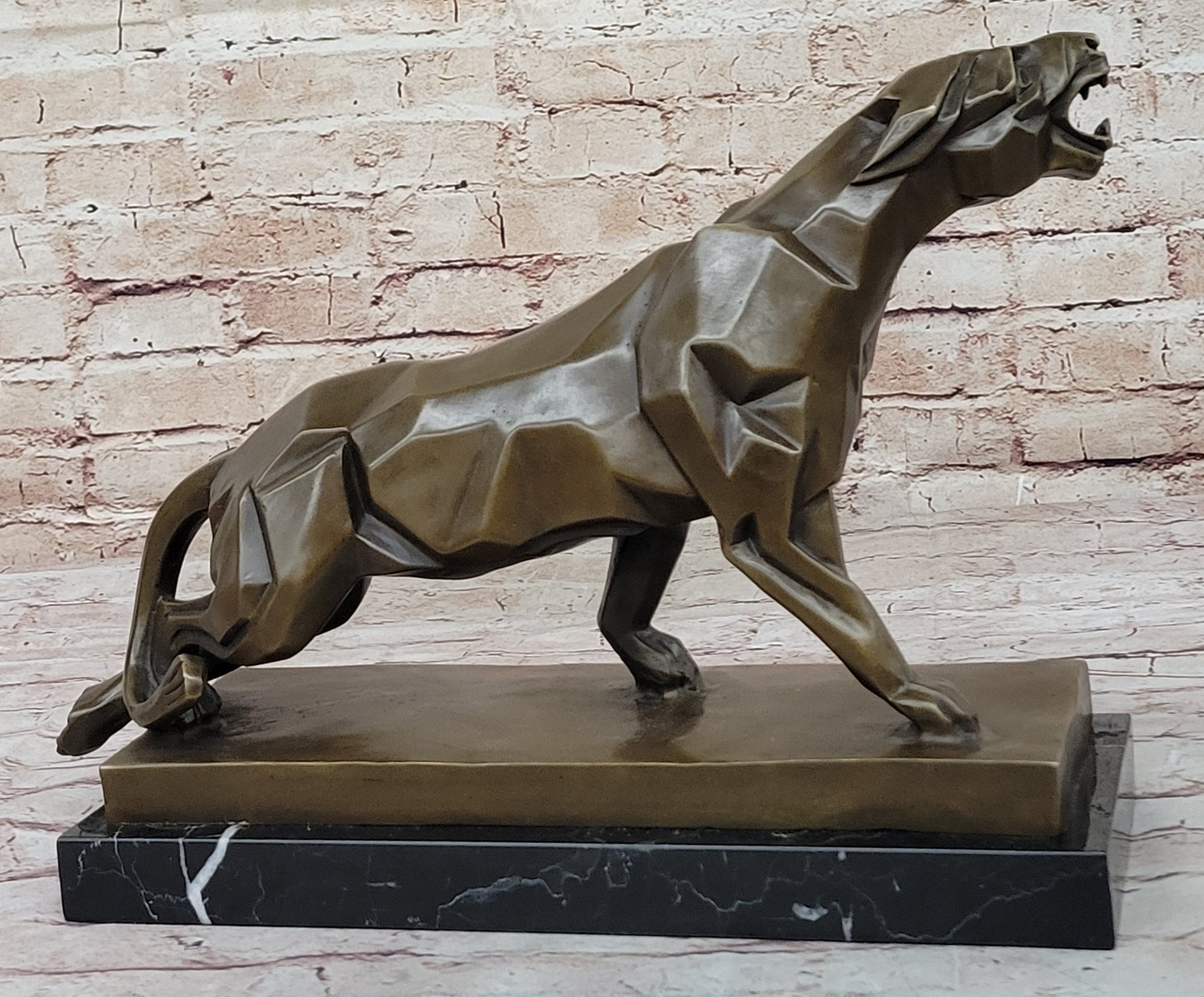 Henry Moore Modern Art Abstract Jaguar Panther Cougar Lion Bronze Sculpture