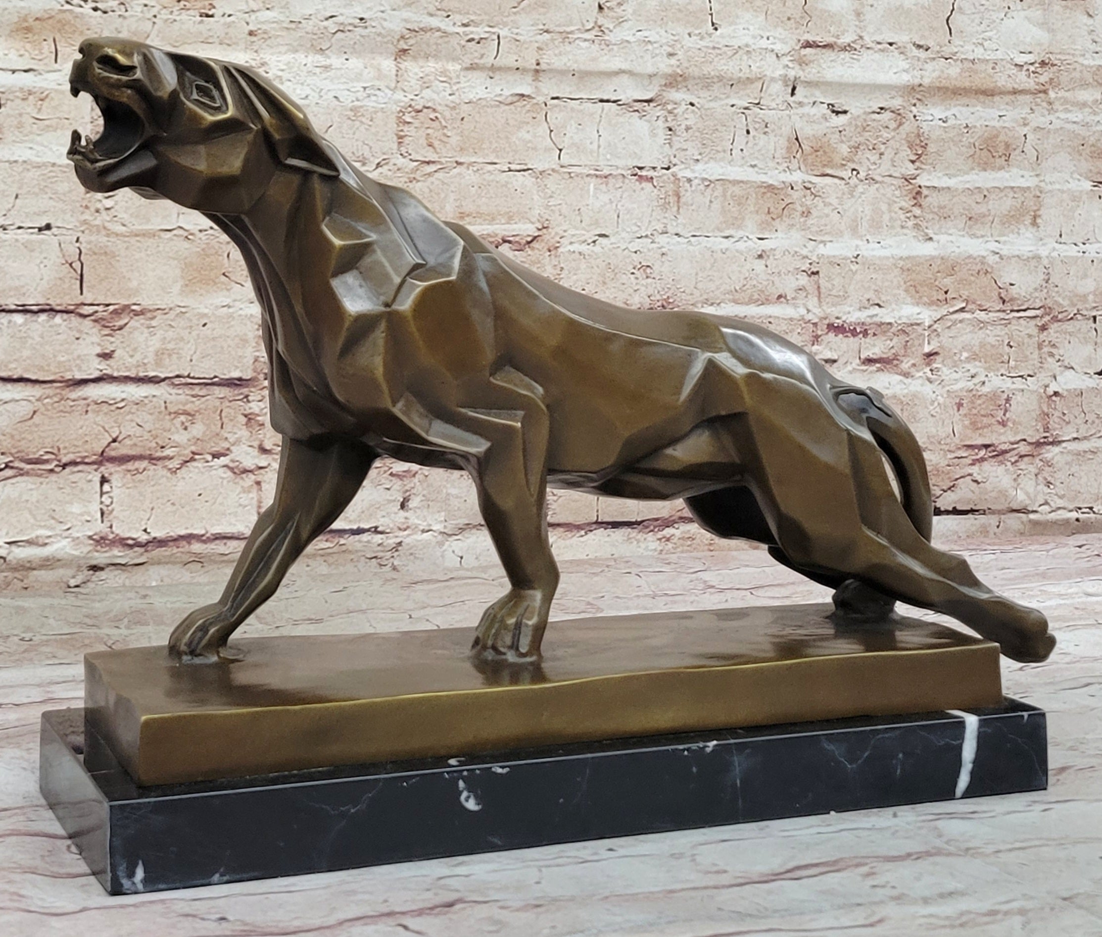 Henry Moore Modern Art Abstract Jaguar Panther Cougar Lion Bronze Sculpture
