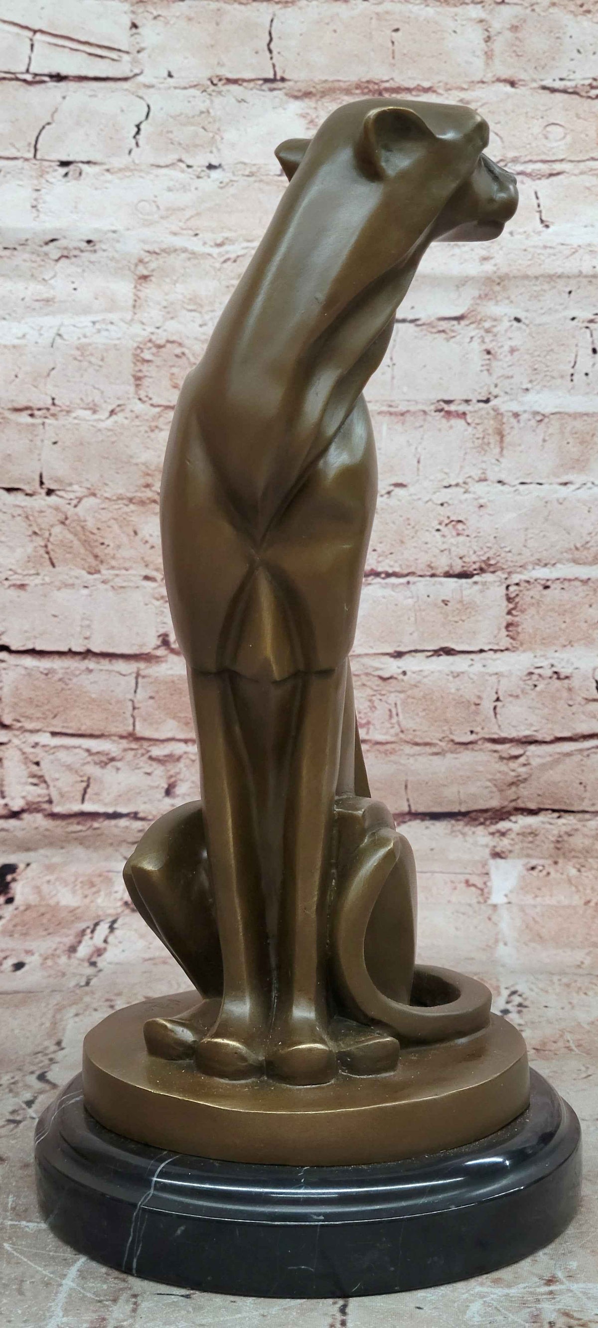 Art Deco Bronze Seated Cat Sculpture – Elegant Stylized Feline Statue