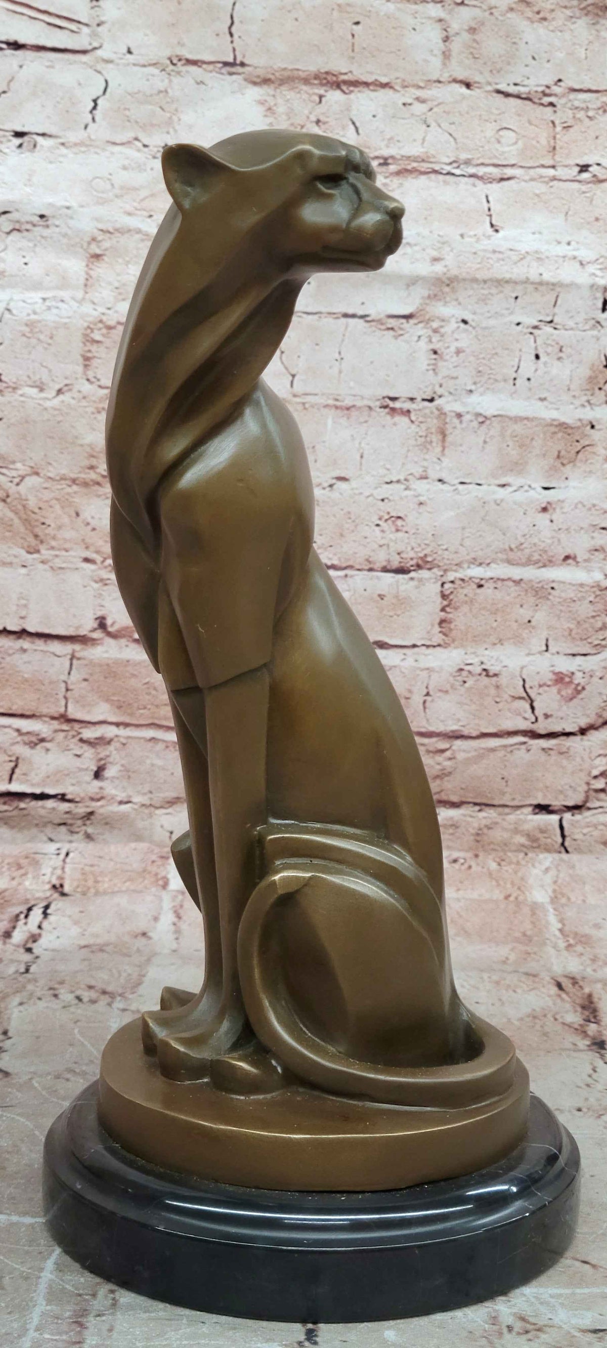 Art Deco Bronze Seated Cat Sculpture – Elegant Stylized Feline Statue