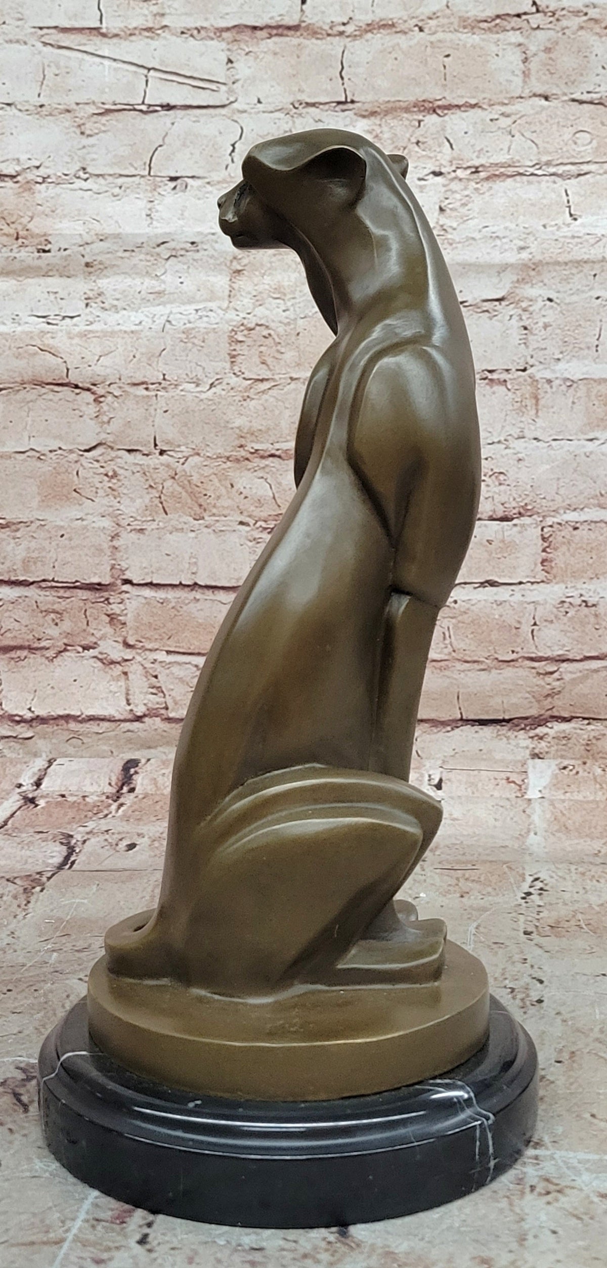 Art Deco Bronze Seated Cat Sculpture – Elegant Stylized Feline Statue