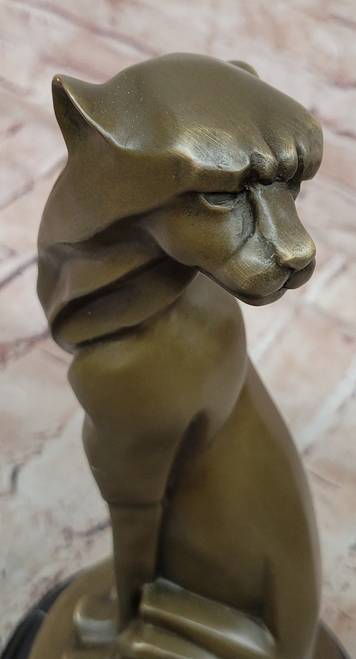 Art Deco Bronze Seated Cat Sculpture – Elegant Stylized Feline Statue