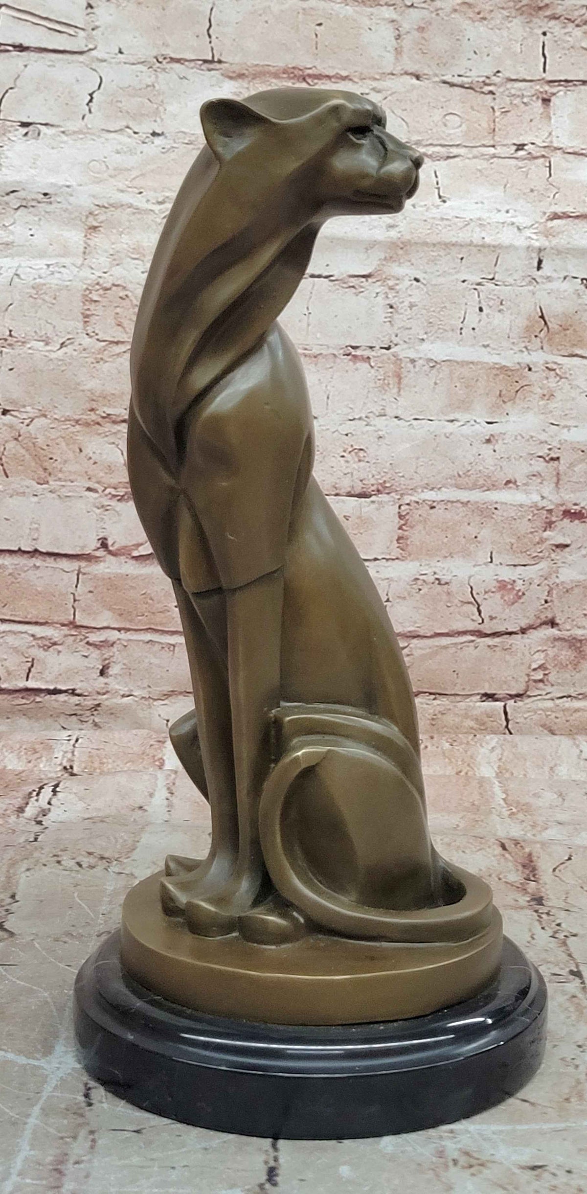 Art Deco Bronze Seated Cat Sculpture – Elegant Stylized Feline Statue