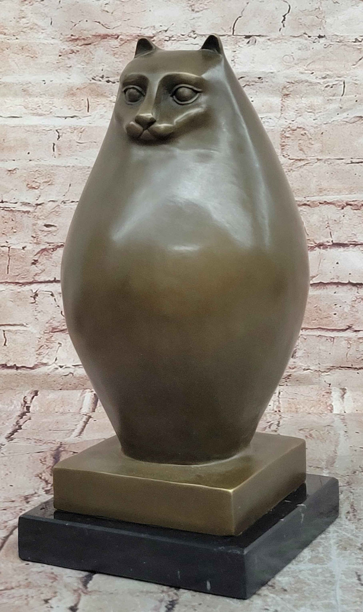 Botero Modern Abstract Cat Bronze Sculpture with Minimalist Form