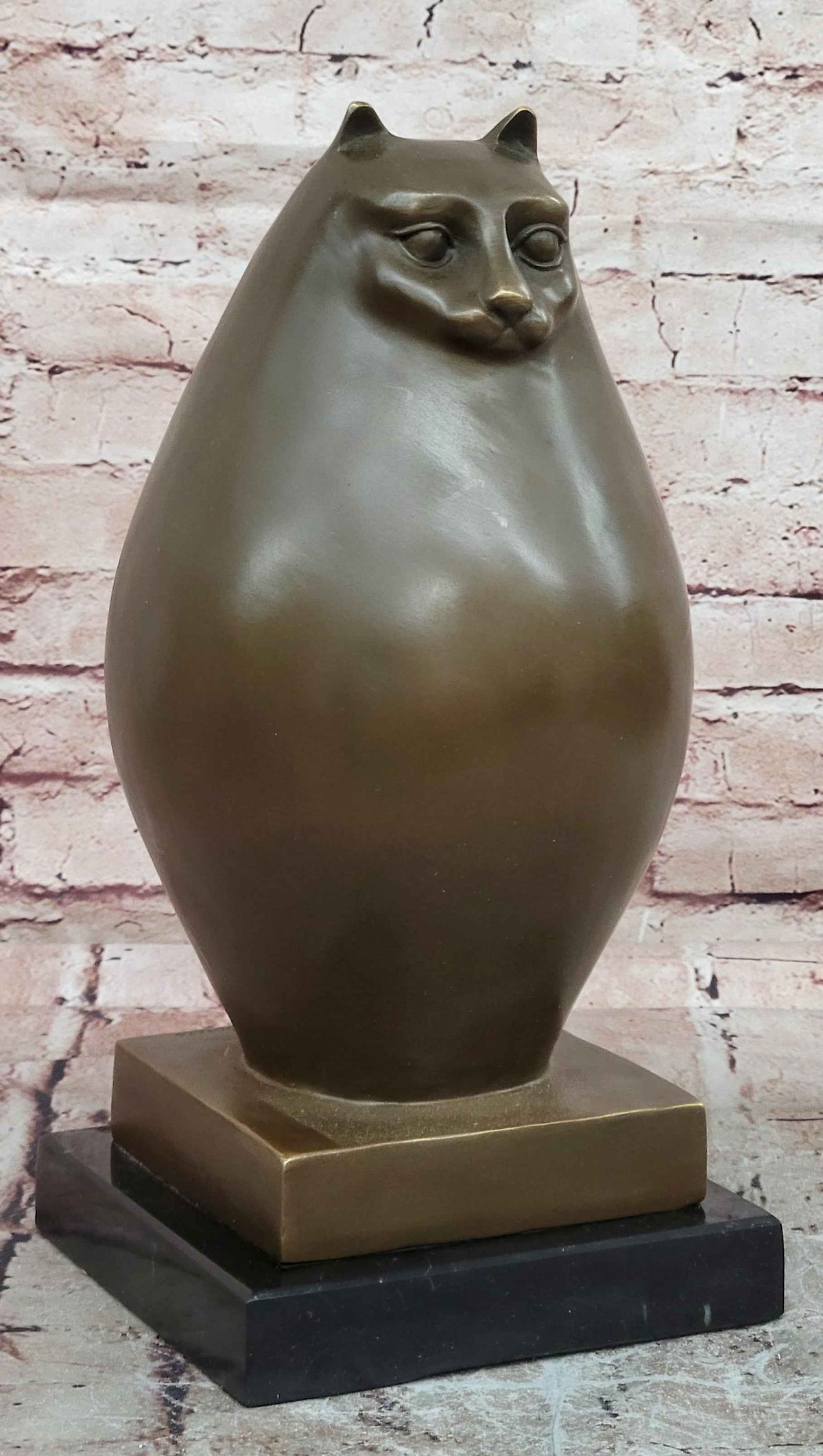 Botero Modern Abstract Cat Bronze Sculpture with Minimalist Form