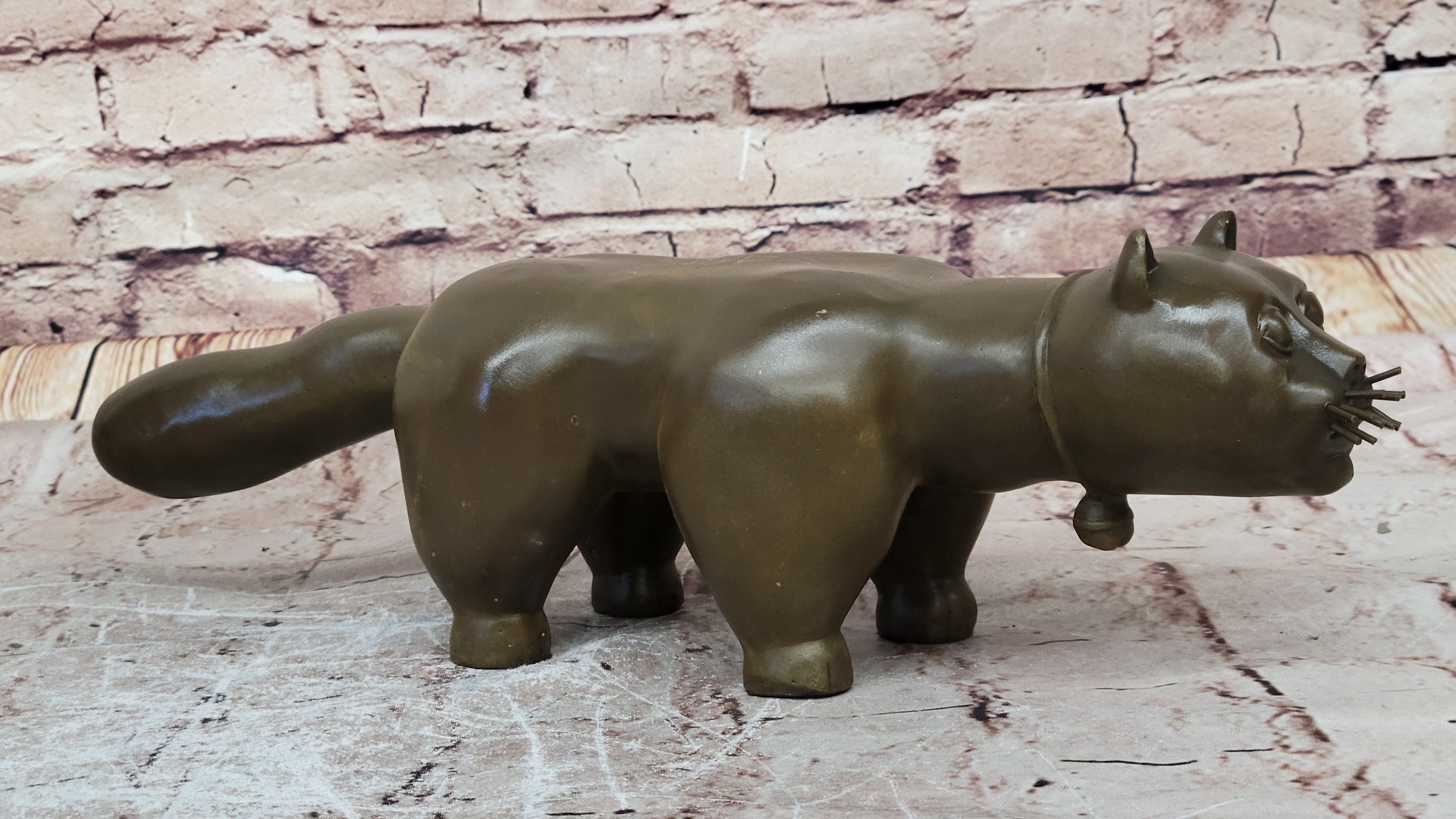 Handcrafted Large Botero Cat Gato Feline Animal Bronze Sculpture Figurine Figure