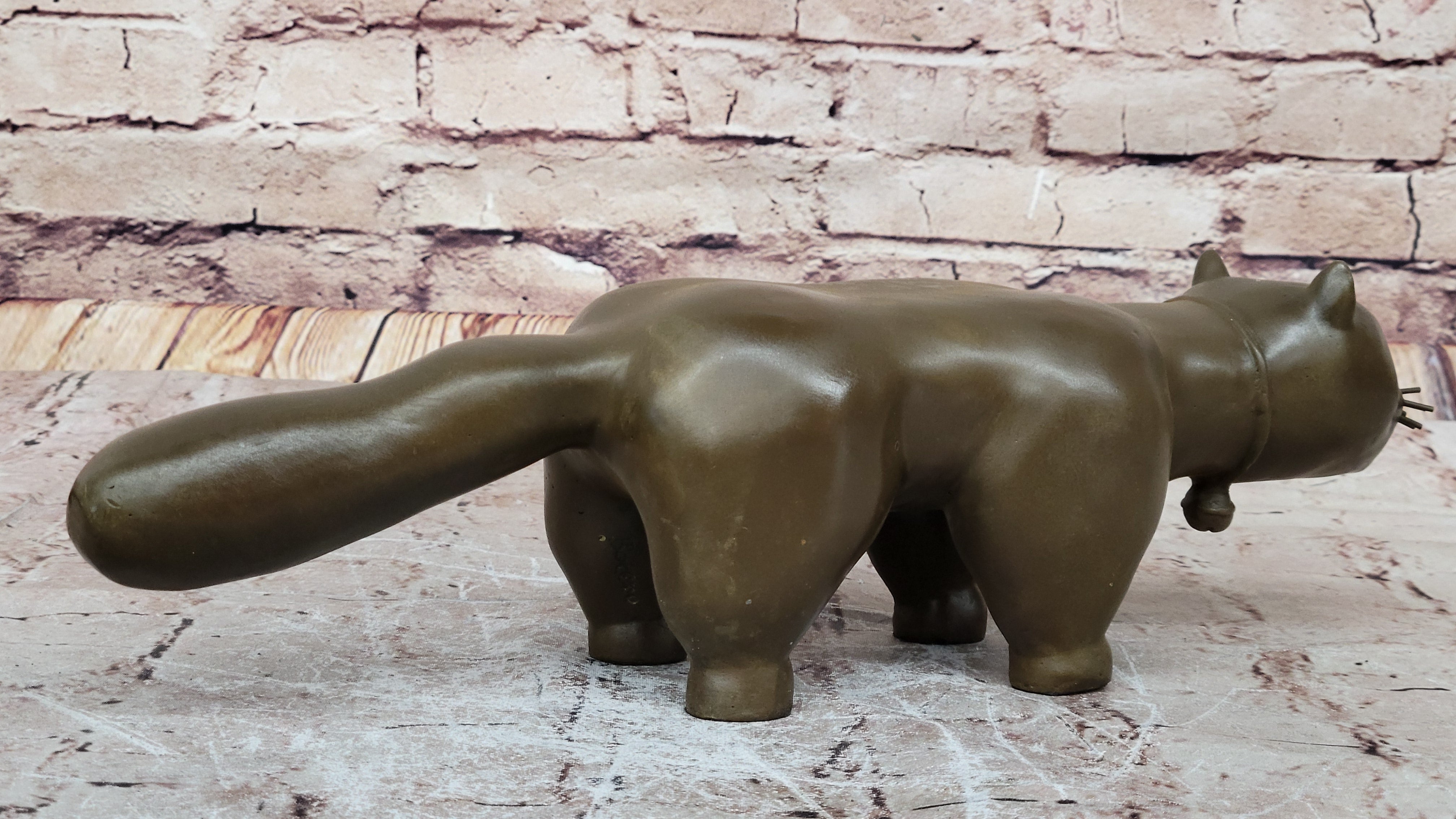 Handcrafted Large Botero Cat Gato Feline Animal Bronze Sculpture Figurine Figure