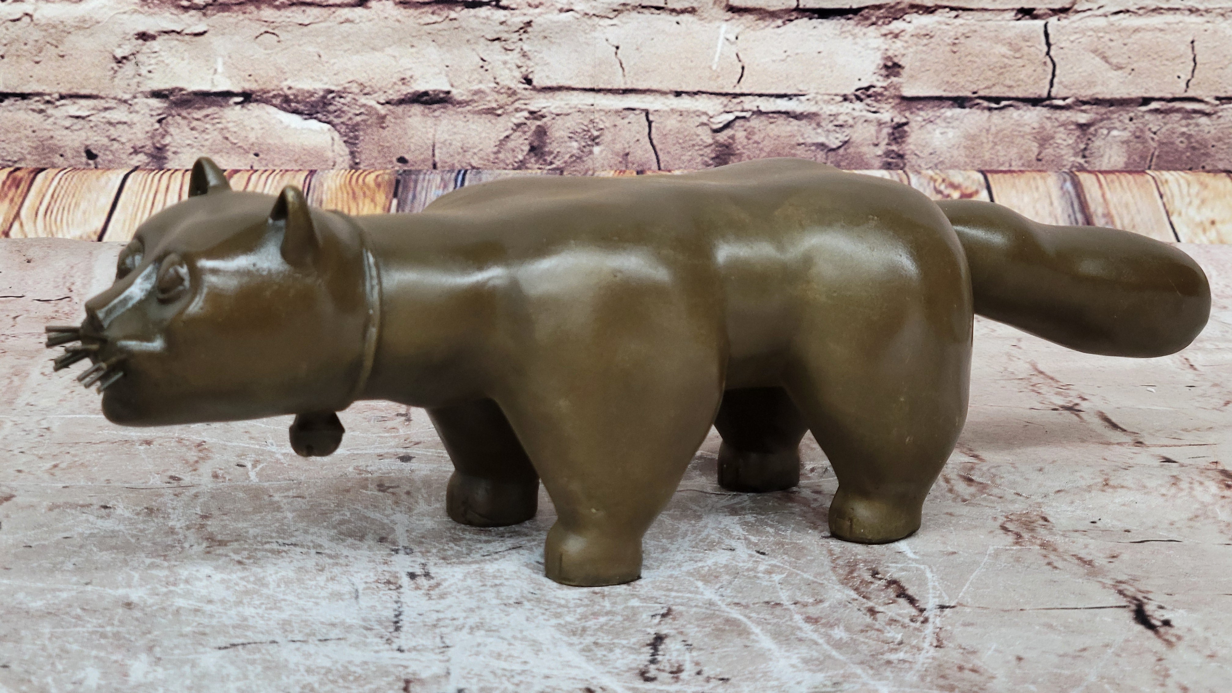 Handcrafted Large Botero Cat Gato Feline Animal Bronze Sculpture Figurine Figure
