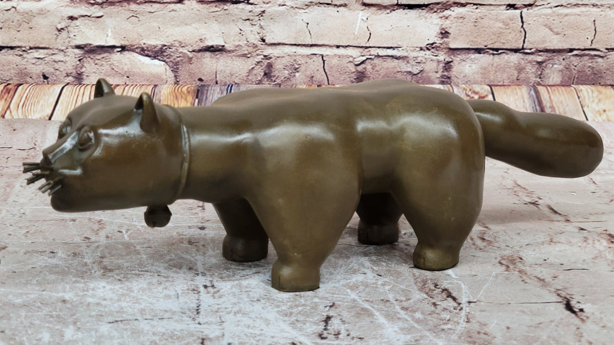 Handcrafted Large Botero Cat Gato Feline Animal Bronze Sculpture Figurine Figure
