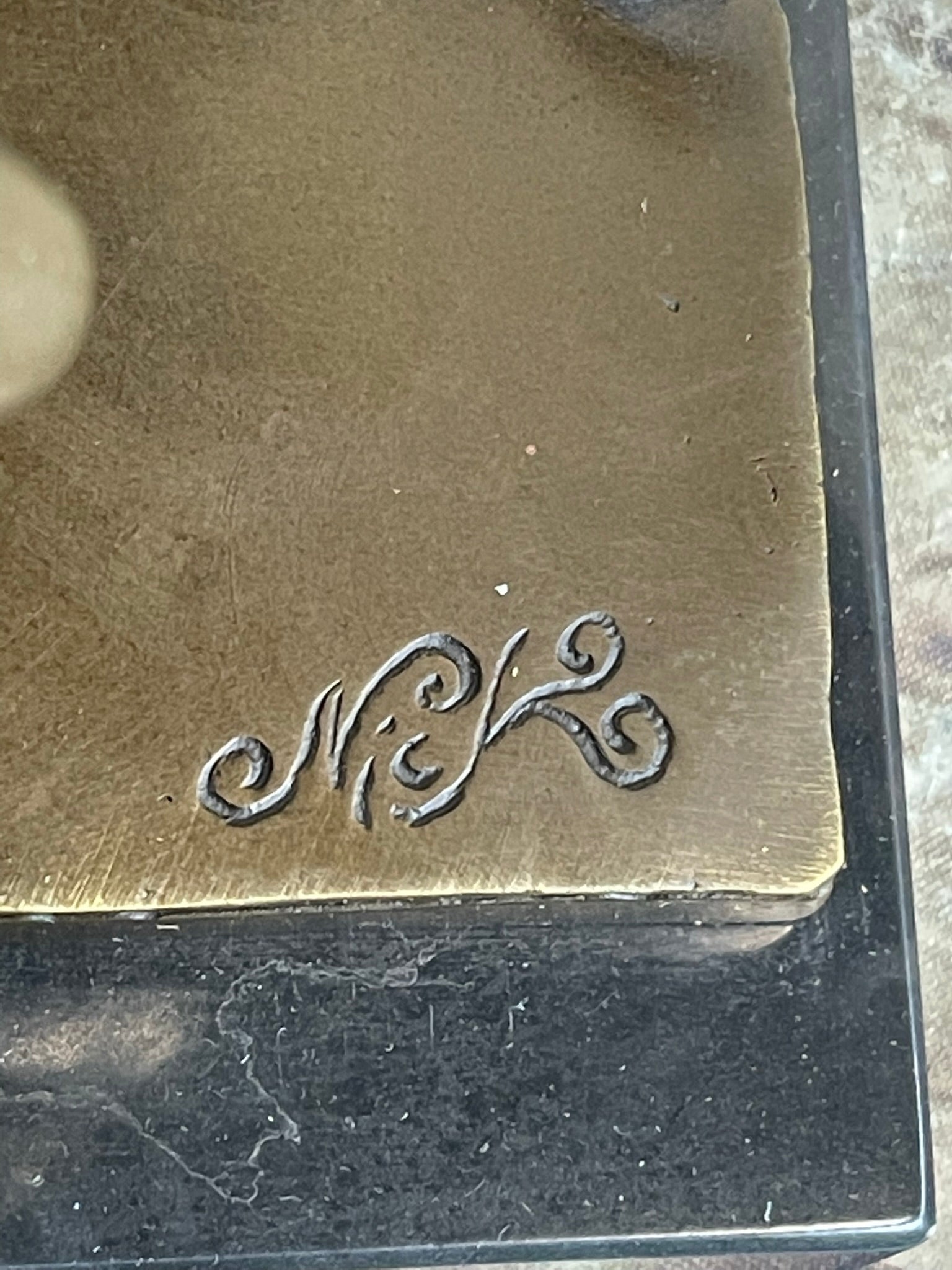 Standing Cat Business Card Holder Key Dish Bronze Sculpture Statue Figure Marble Base