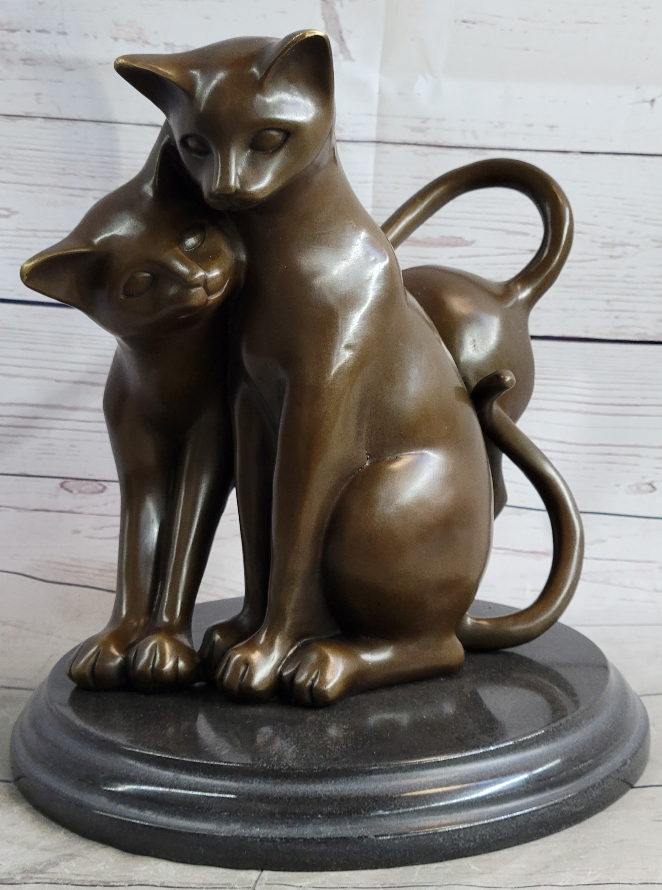 Art Deco Two Large Household Cat Playing with each other Bronze Sculpture Statue