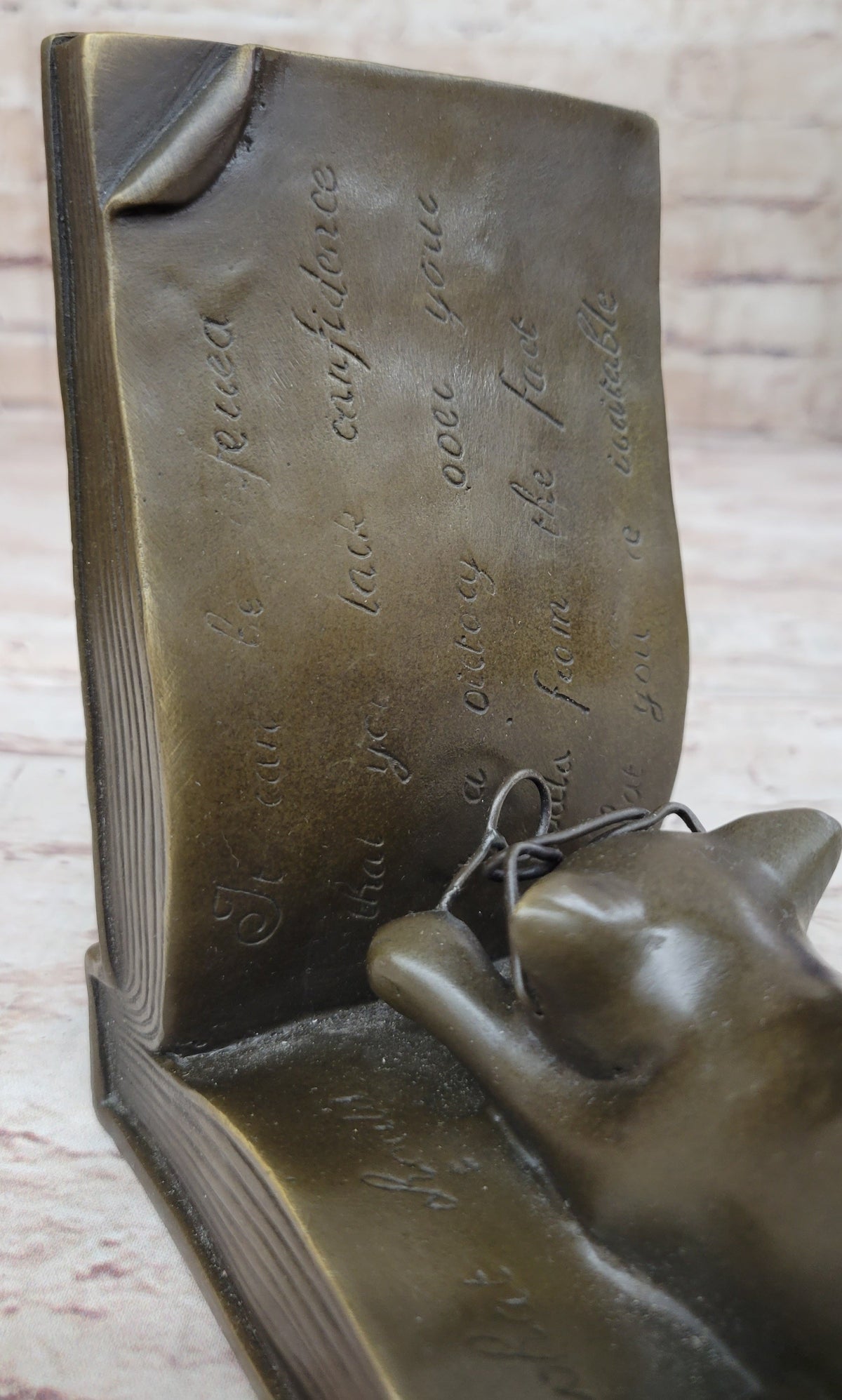 Playful Bronze Cat Bookends; Whimsical Feline Library Dcor Signed Original Art