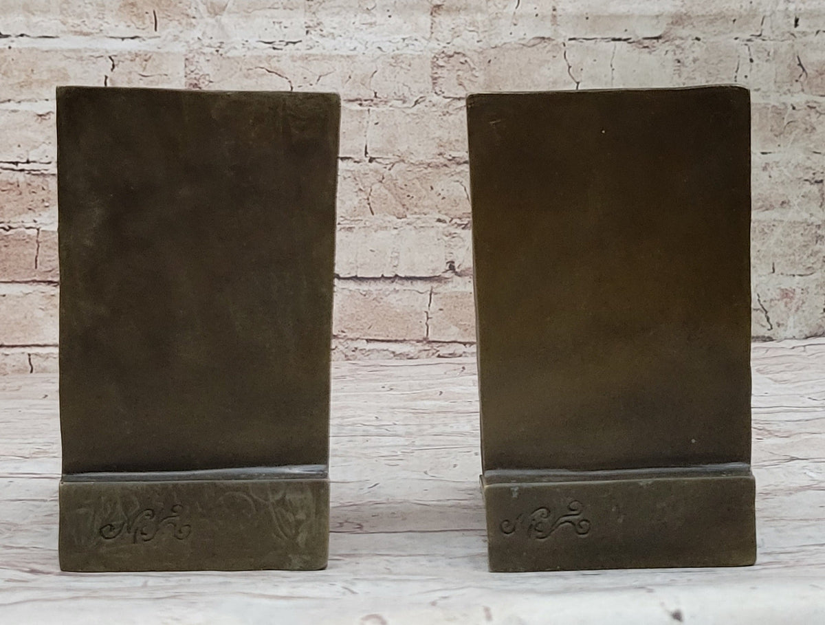 Playful Bronze Cat Bookends; Whimsical Feline Library Dcor Signed Original Art