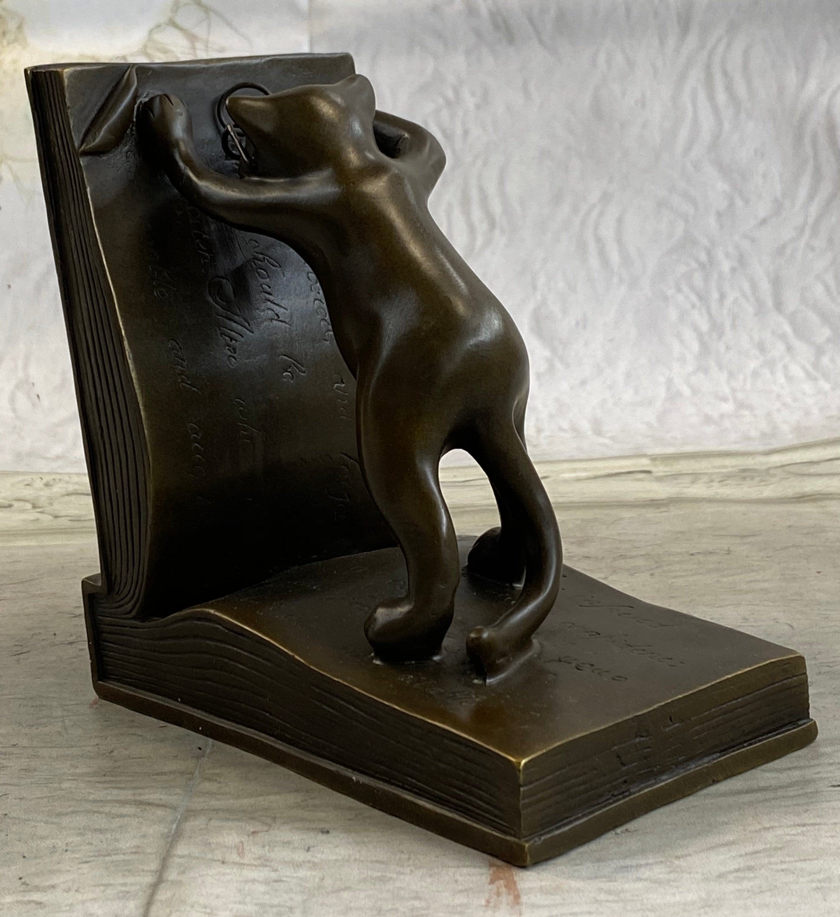 Bronze Metal Cat Kitten Bookends Signed Original Collectible 6" x 6"