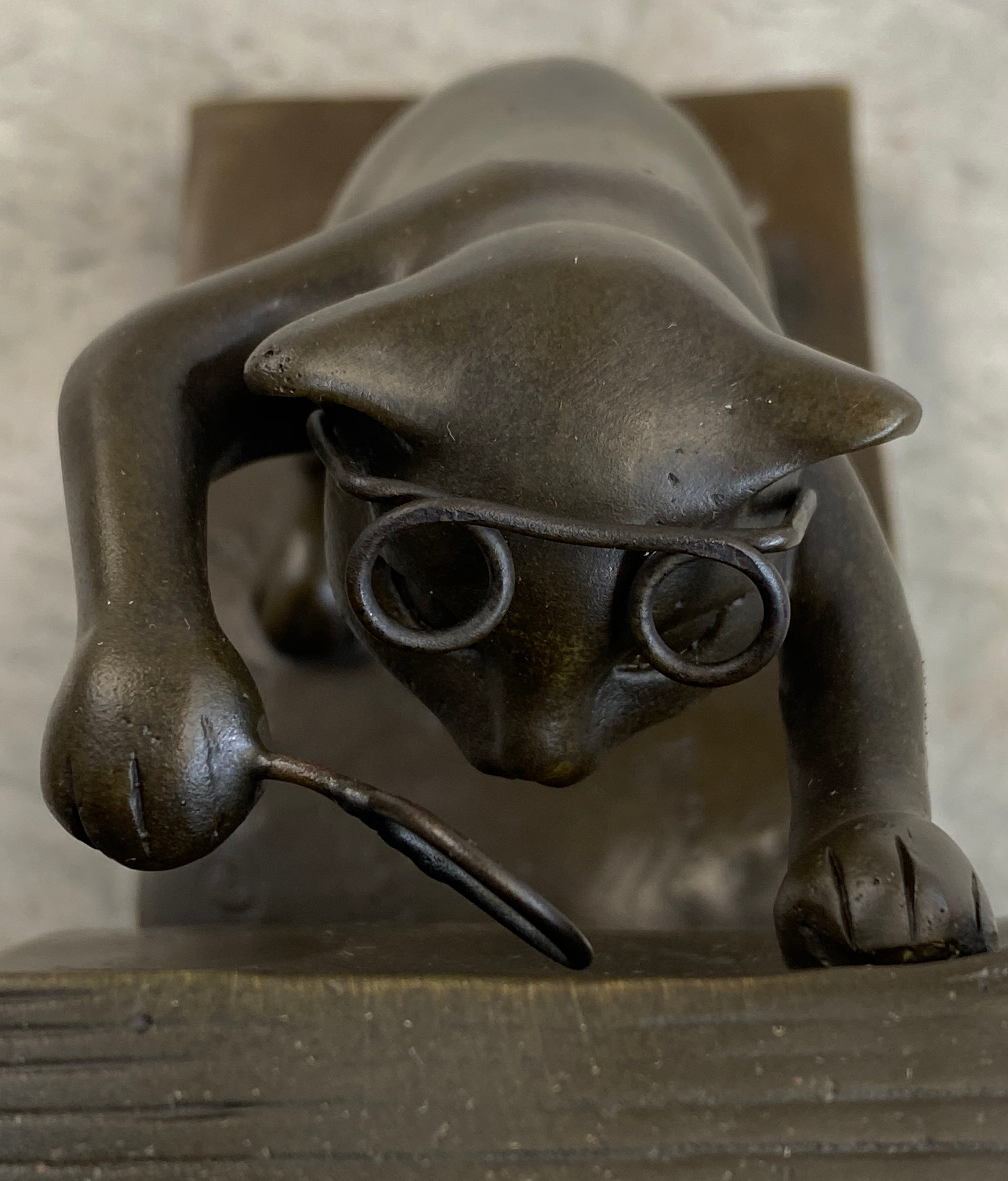 Bronze Metal Cat Kitten Bookends Signed Original Collectible 6" x 6"