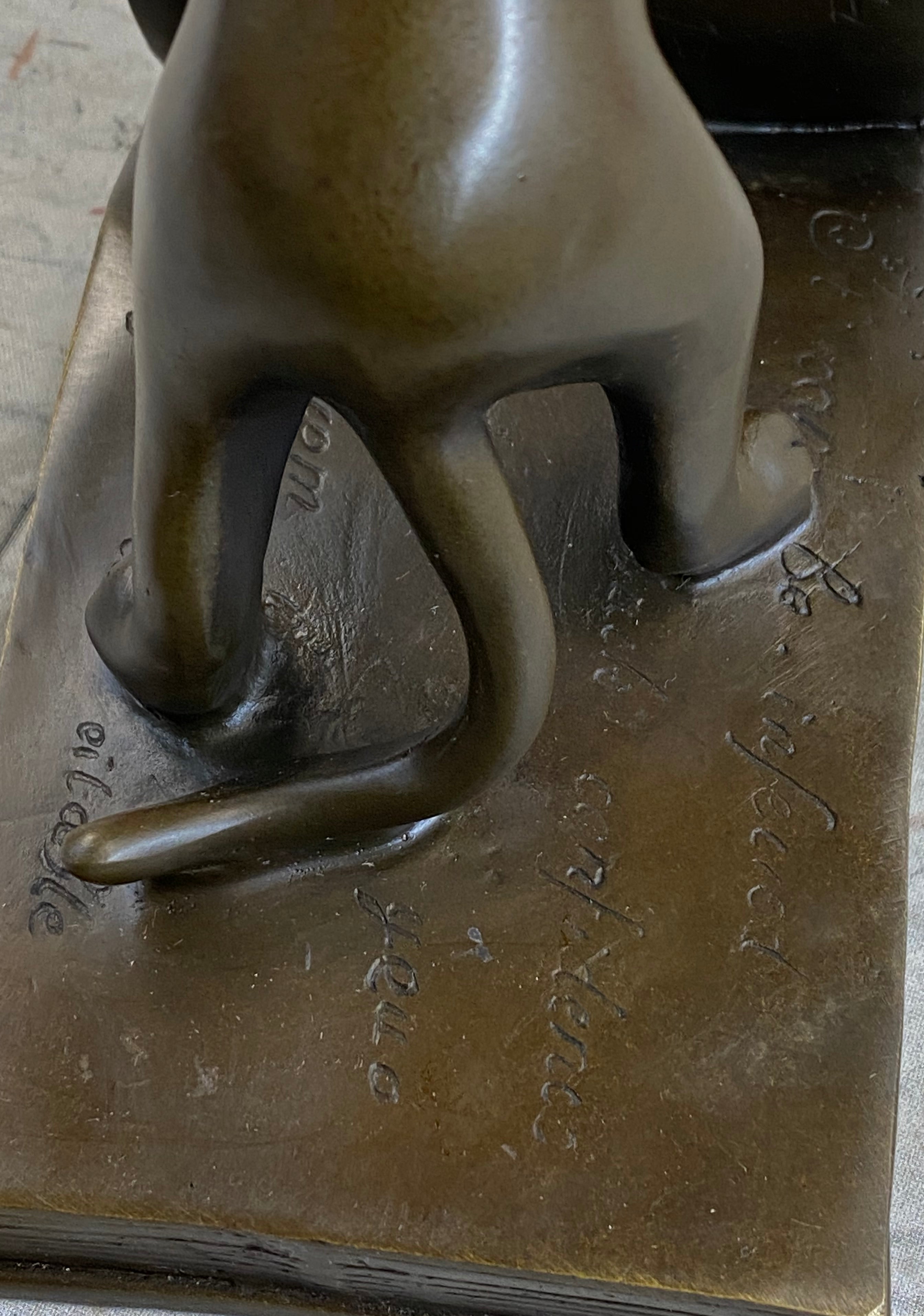 Bronze Metal Cat Kitten Bookends Signed Original Collectible 6" x 6"