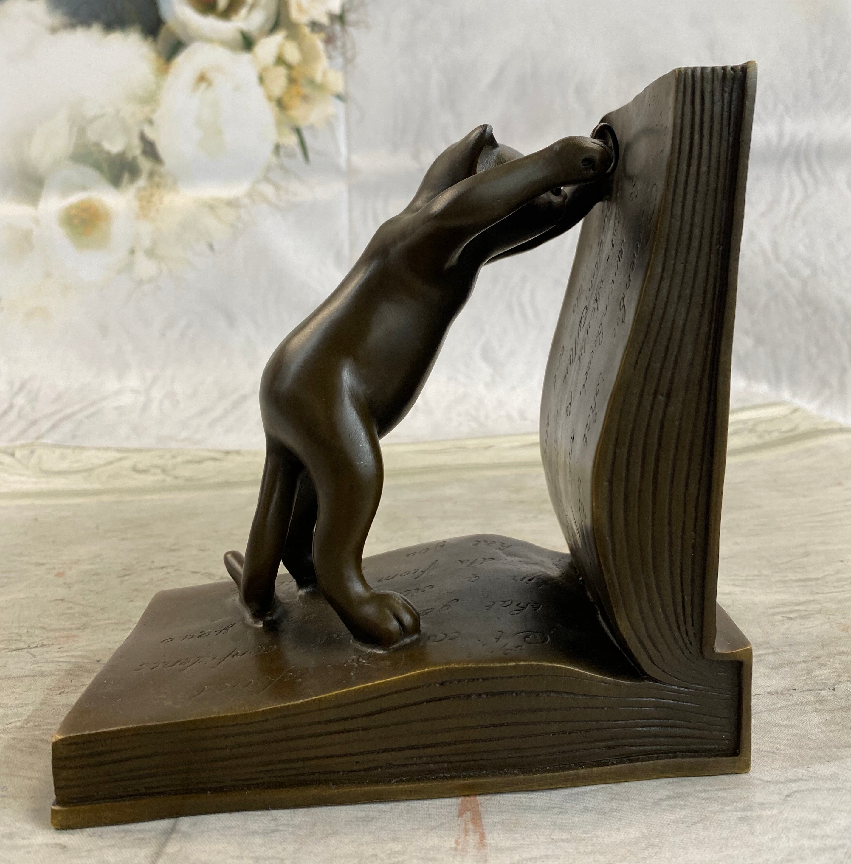 Bronze Metal Cat Kitten Bookends Signed Original Collectible 6" x 6"