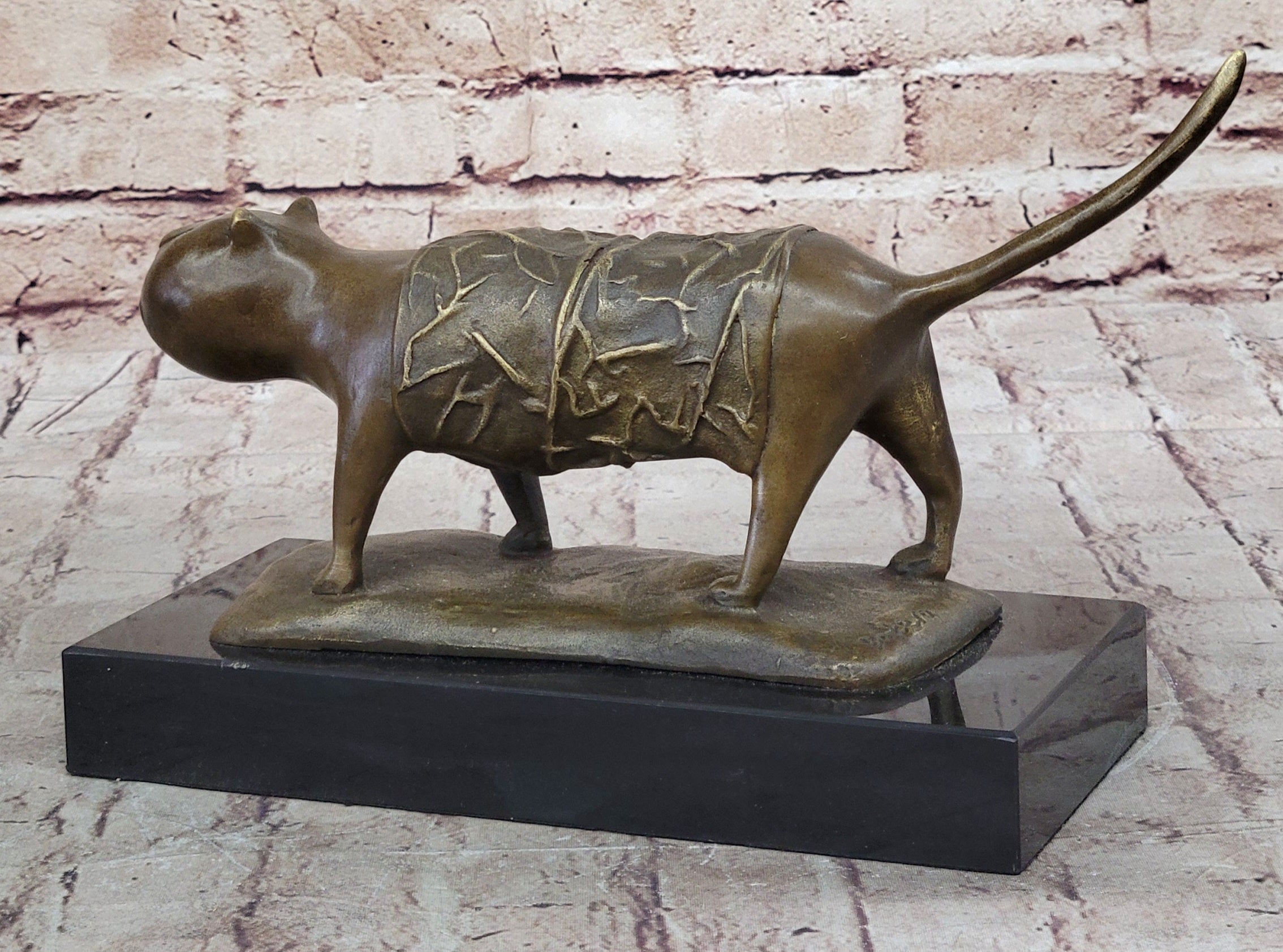 Fernando Botero Skinny Cat Bronze Abstract Modern Art Sculpture Statue Decor 7" x 11"