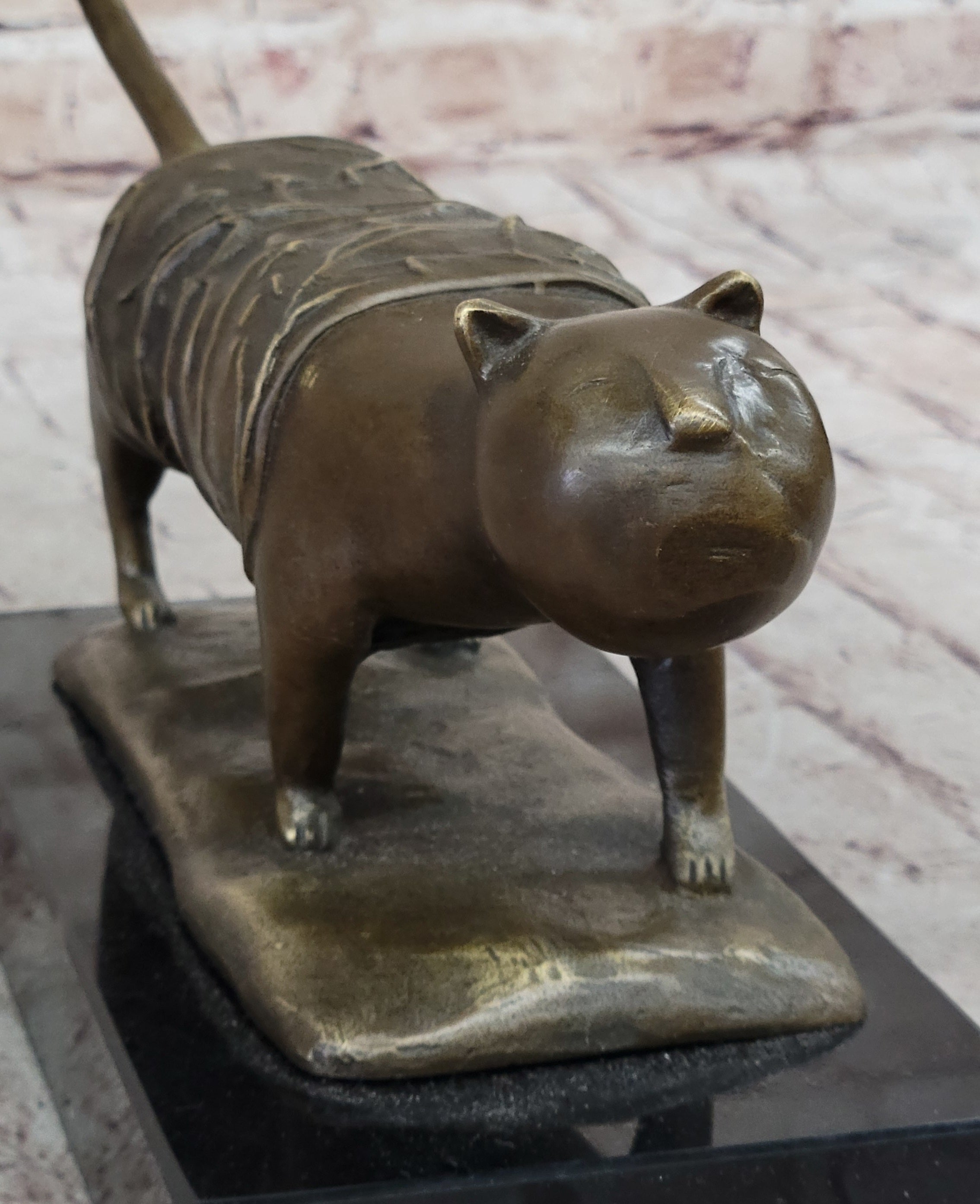 Fernando Botero Skinny Cat Bronze Abstract Modern Art Sculpture Statue Decor 7" x 11"