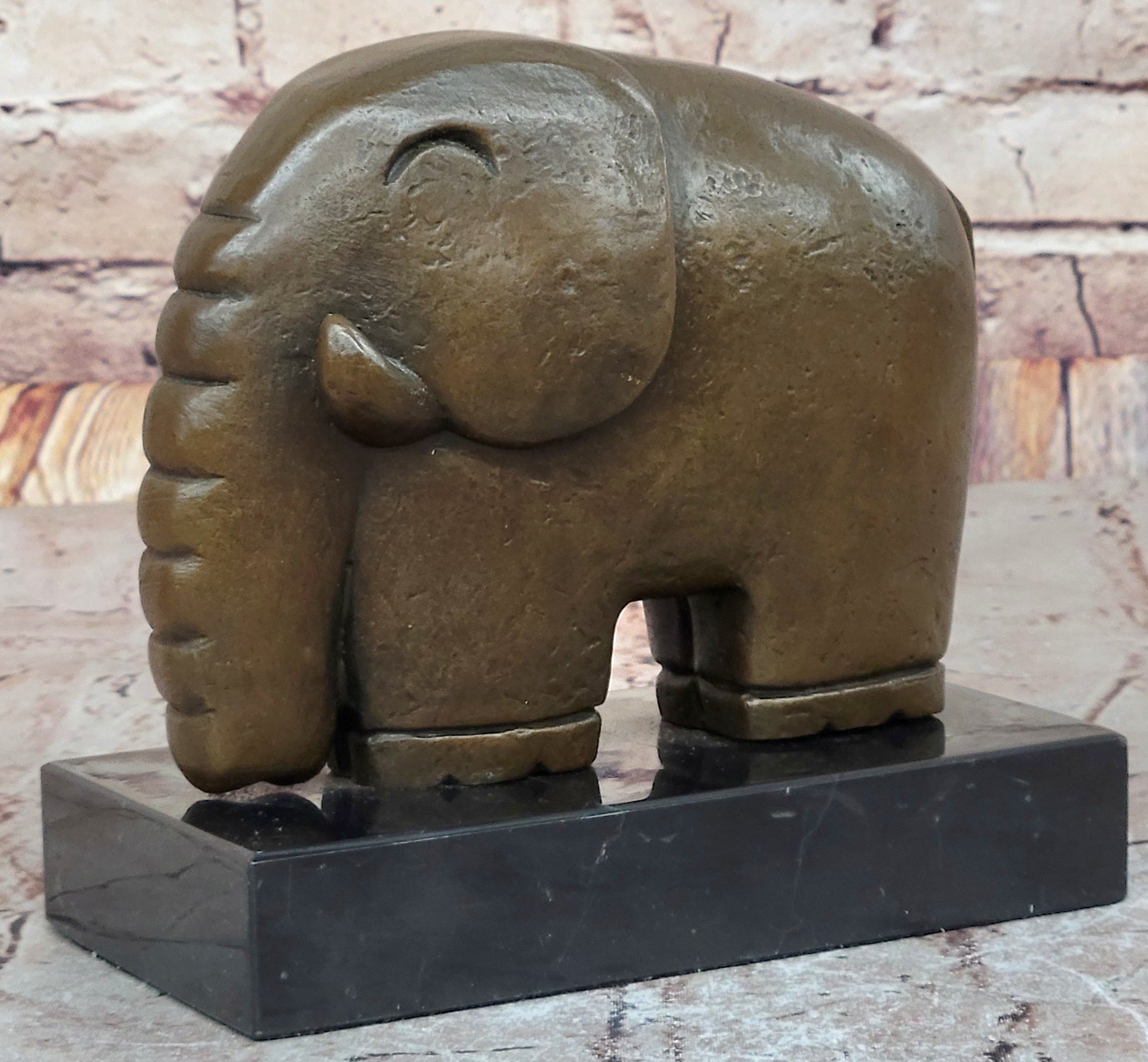 Abstract Modern Elephant Bronze Sculpture Statue Dali Art on Marble Base